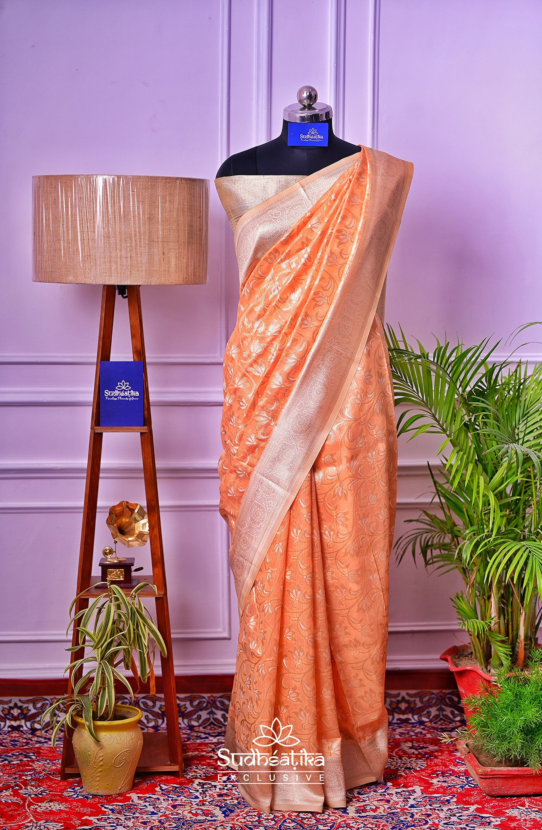Peach Banarsi Cotton Silk Lightweight