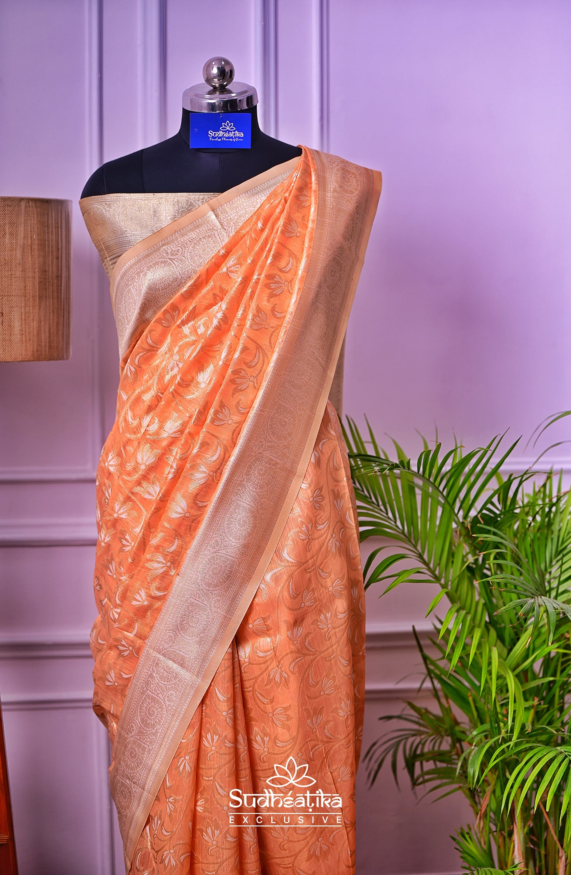 Peach Banarsi Cotton Silk Lightweight