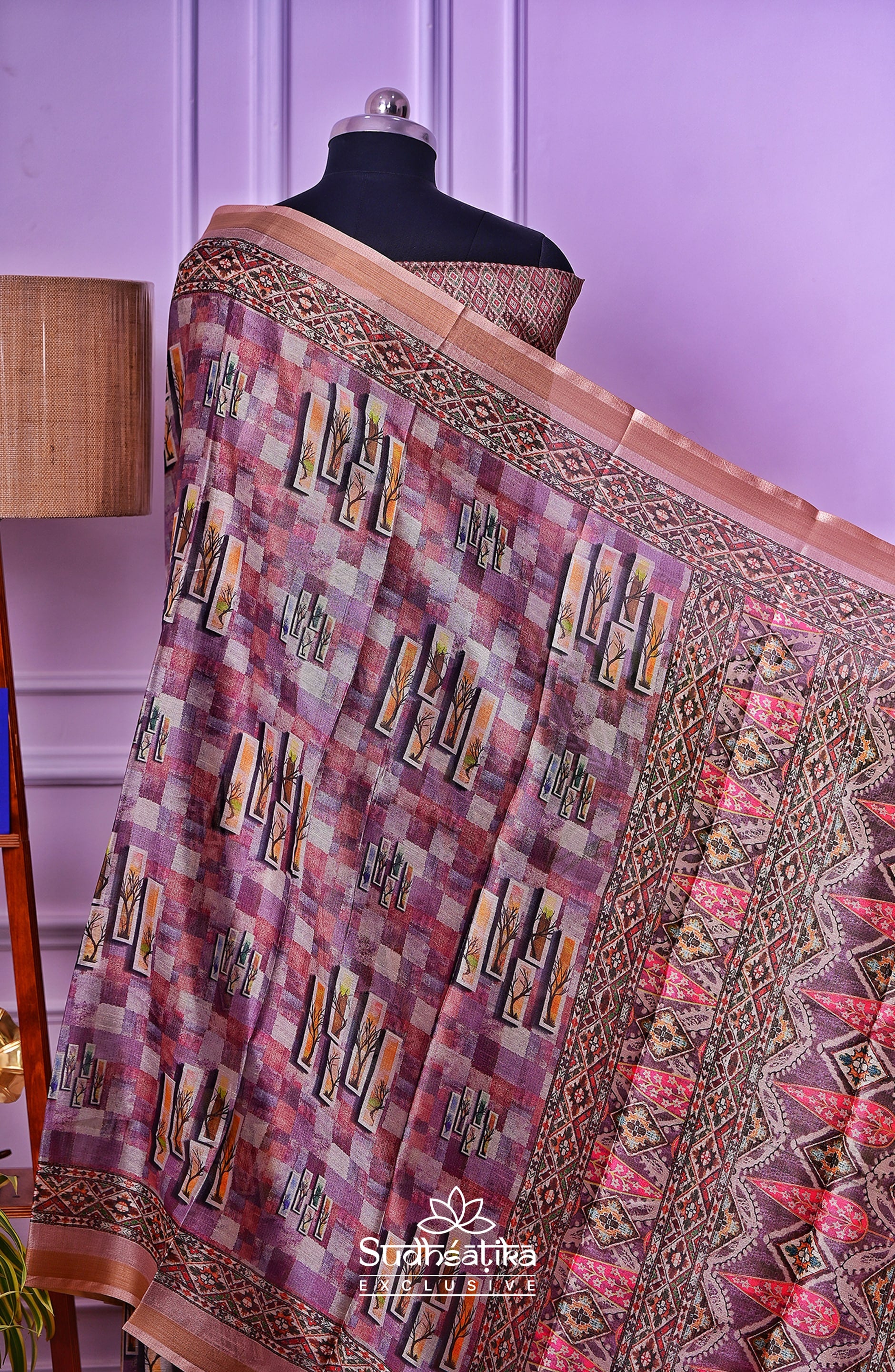 Lavender Echoes Digital Print Saree