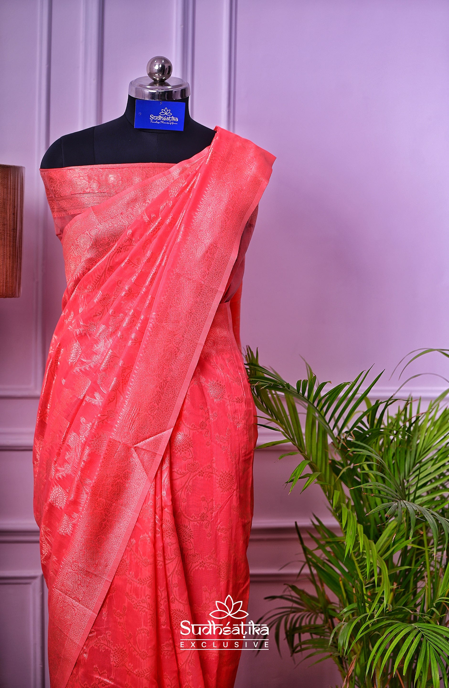 Candy Pink Banarsi Cotton Silk Lightweight