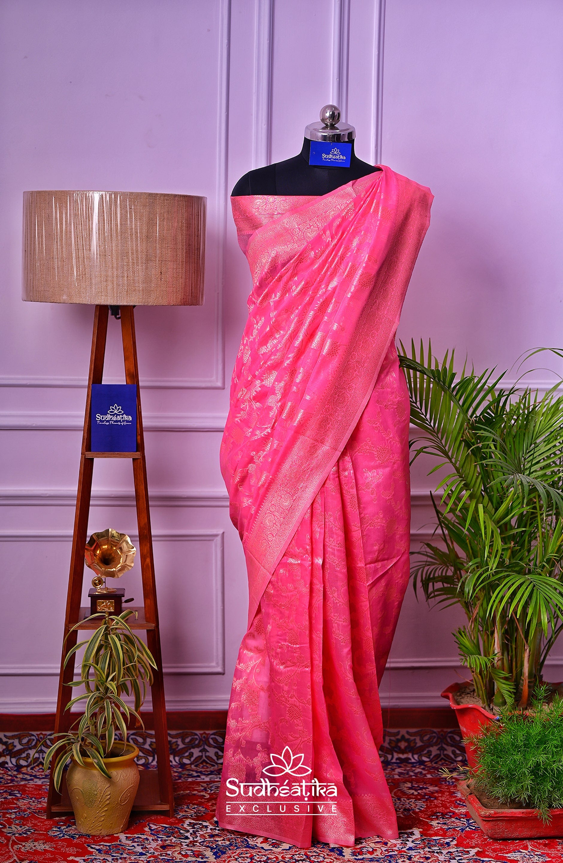Coral Pink Banarsi Cotton Silk Lightweight
