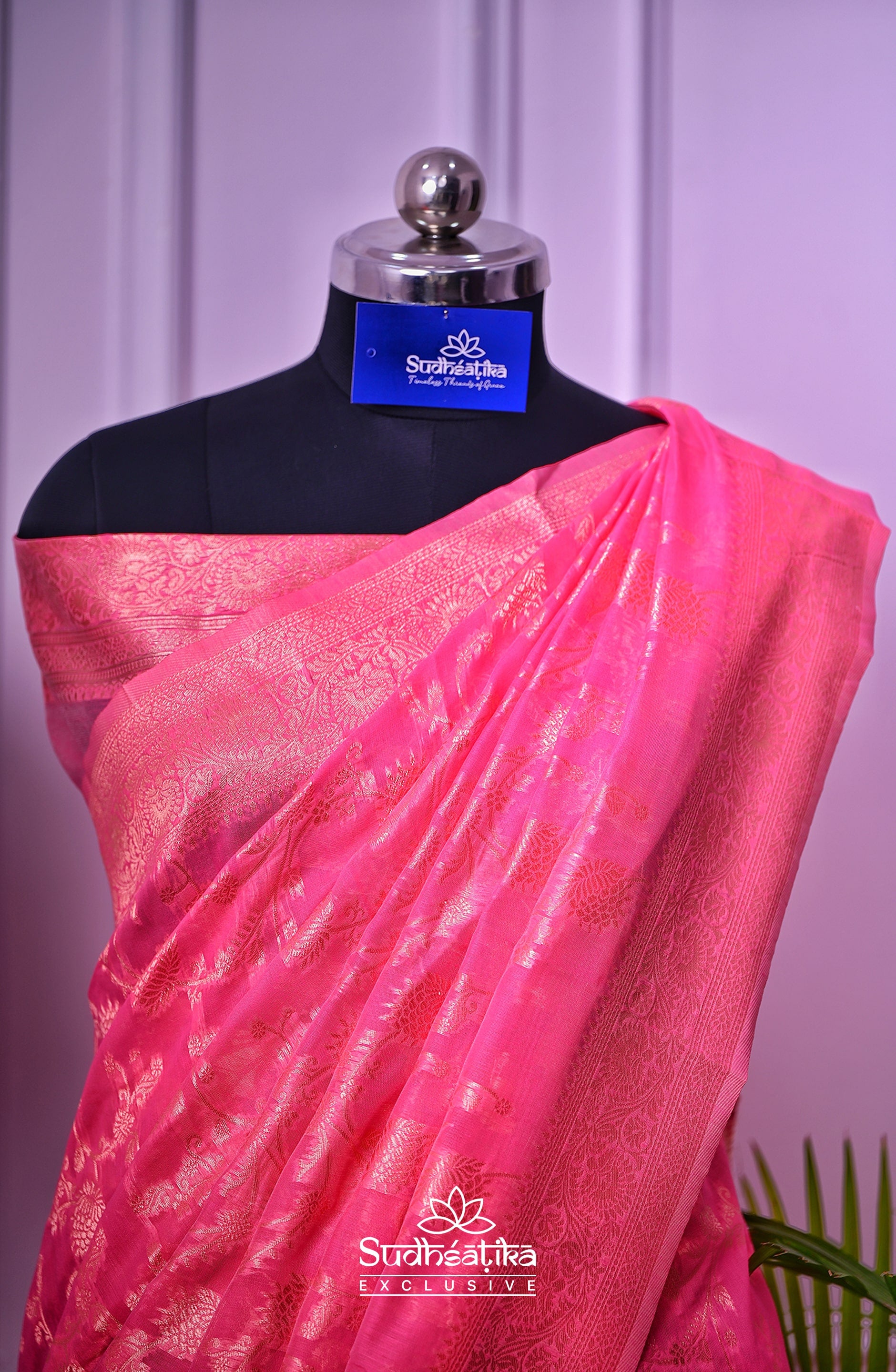 Coral Pink Banarsi Cotton Silk Lightweight