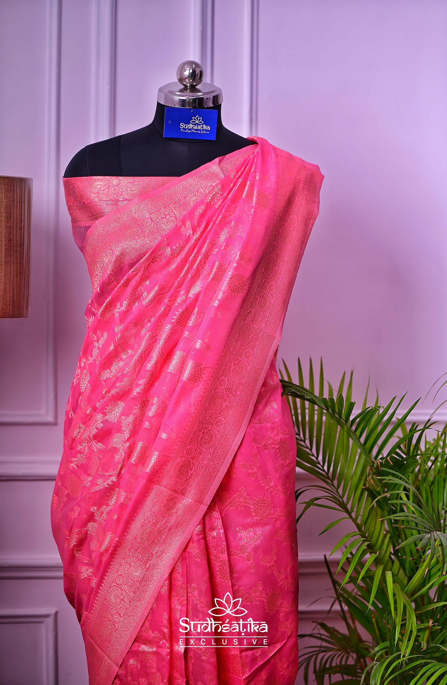 Coral Pink Banarsi Cotton Silk Lightweight