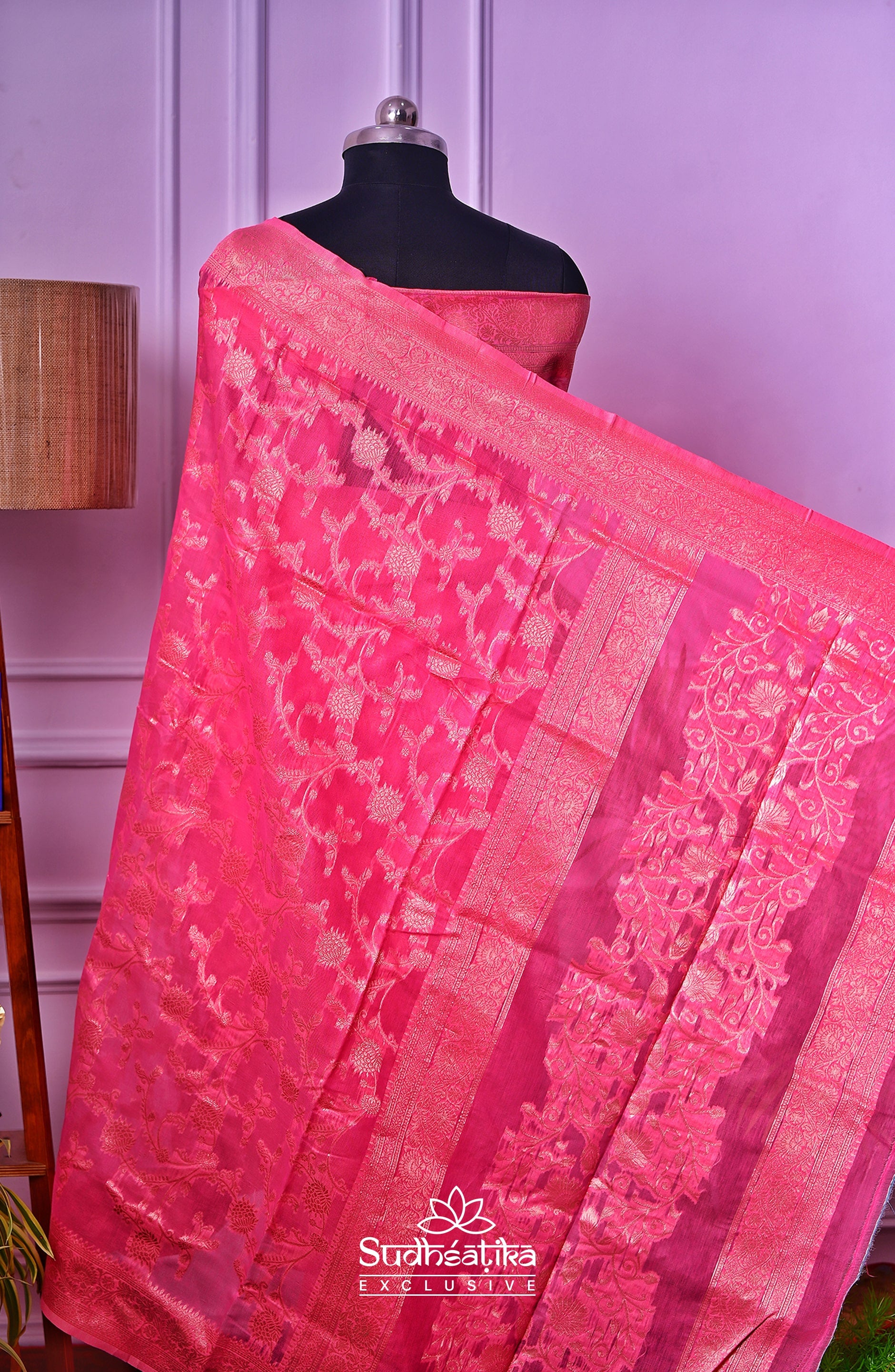 Coral Pink Banarsi Cotton Silk Lightweight