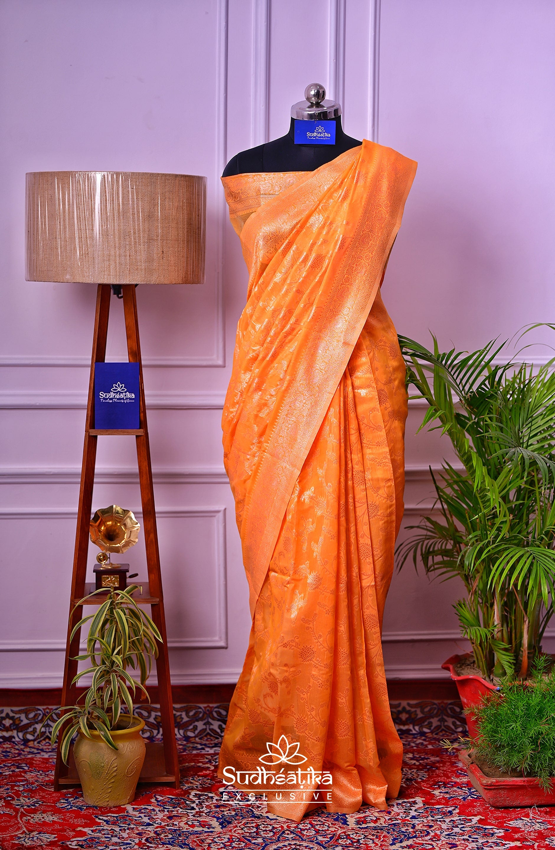 Sunset Yellow Banarsi Cotton Silk Lightweight