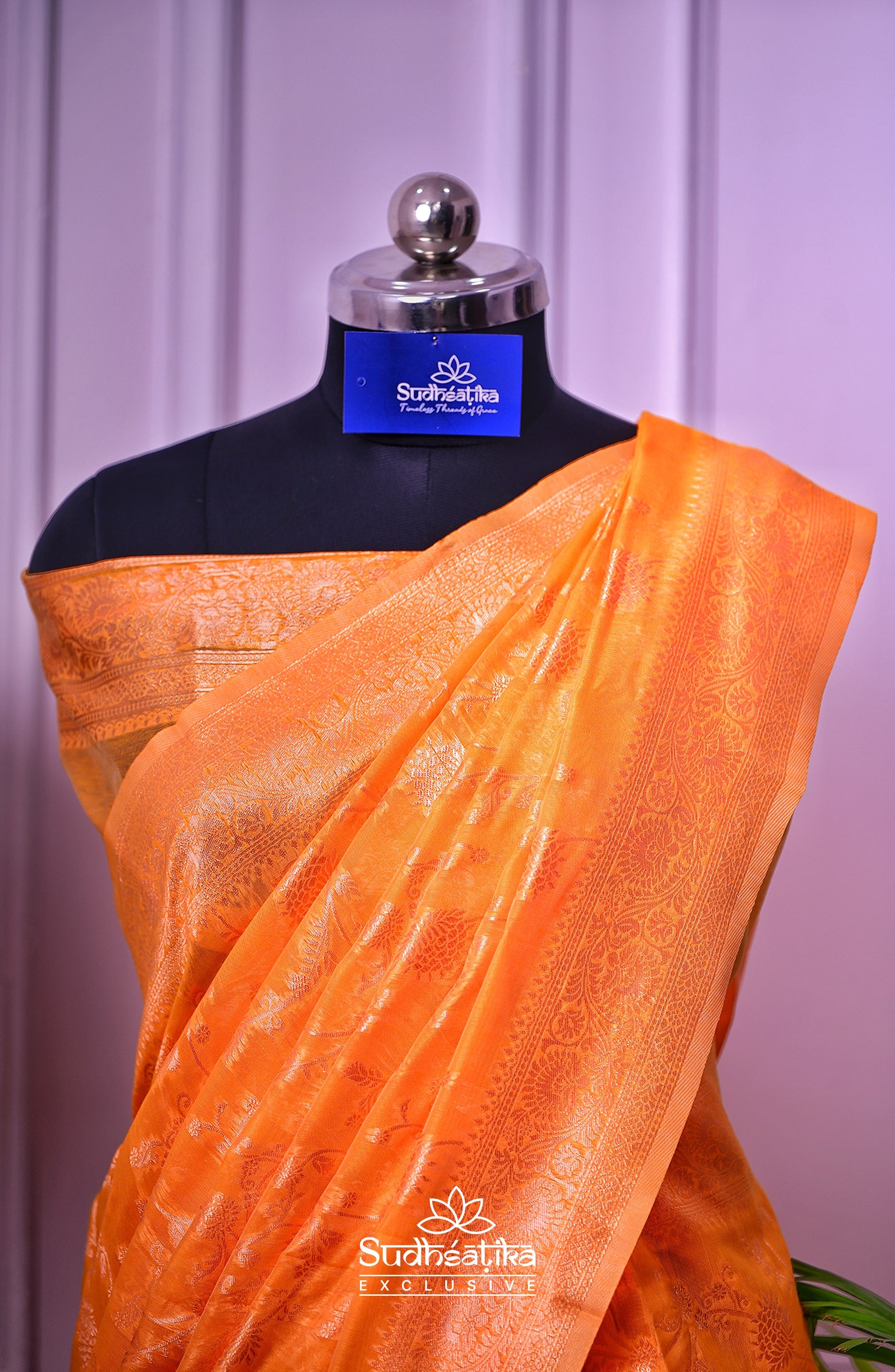 Sunset Yellow Banarsi Cotton Silk Lightweight
