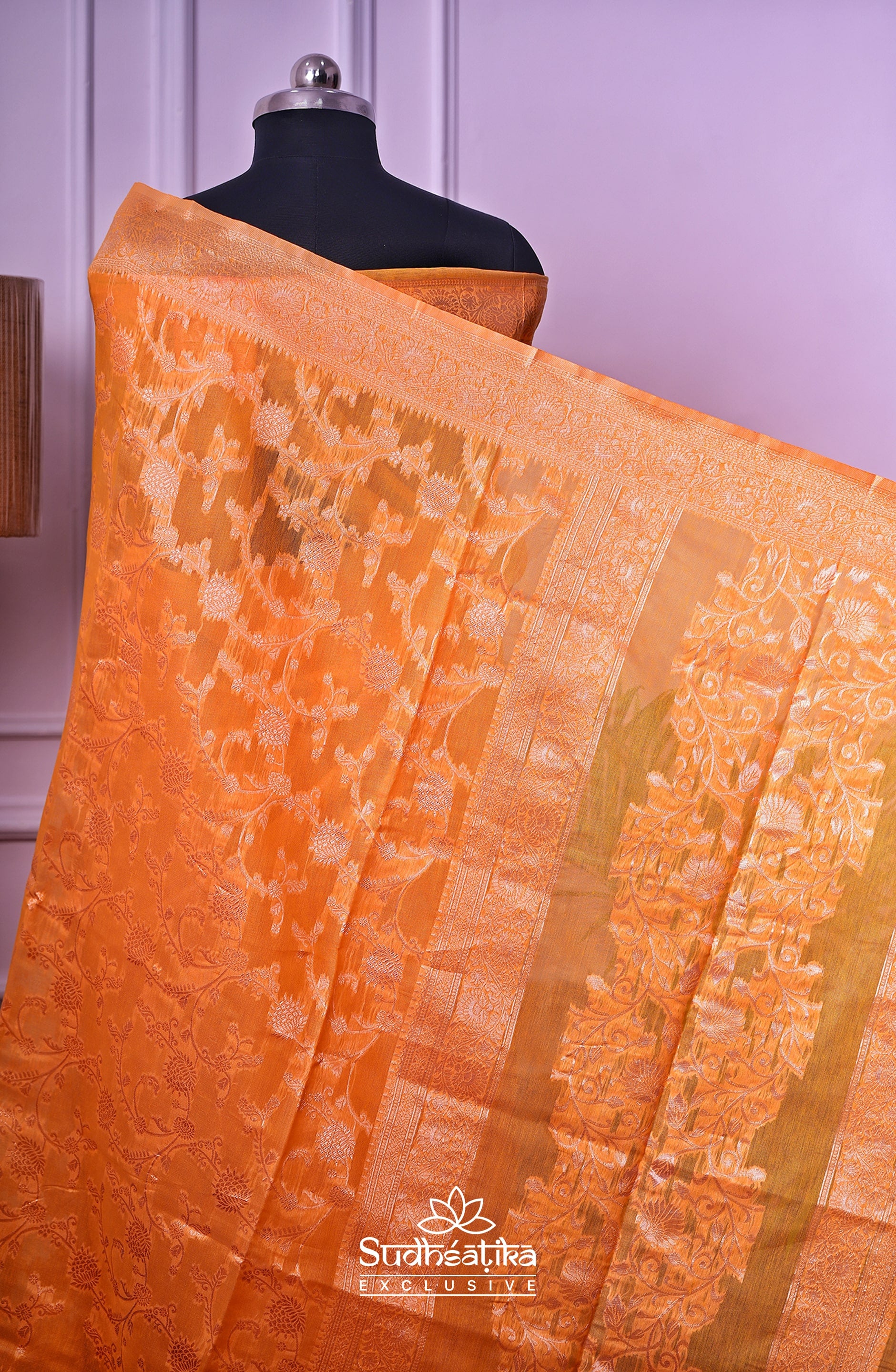 Sunset Yellow Banarsi Cotton Silk Lightweight
