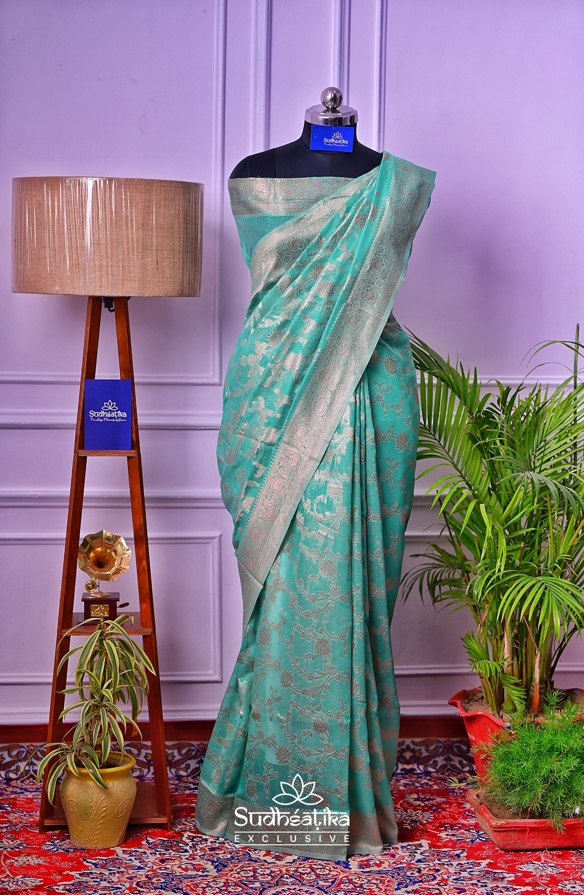 Sea Green Banarsi Cotton Silk Lightweight