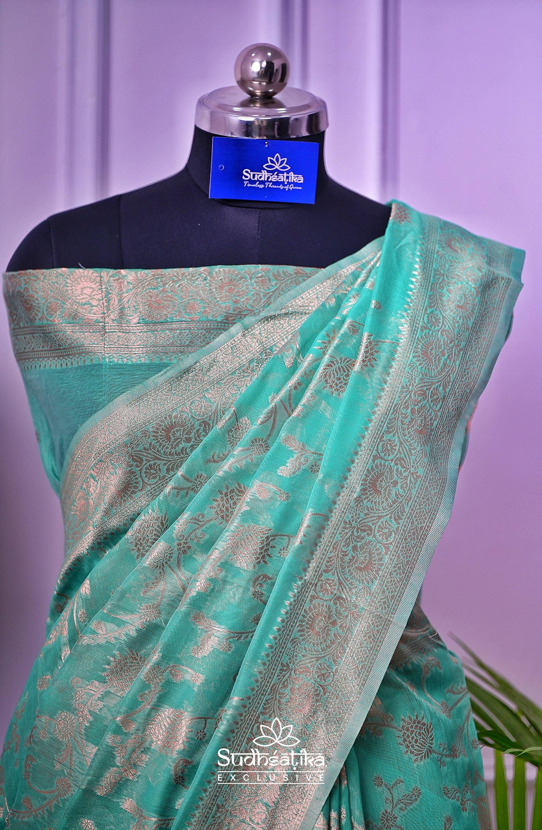 Sea Green Banarsi Cotton Silk Lightweight