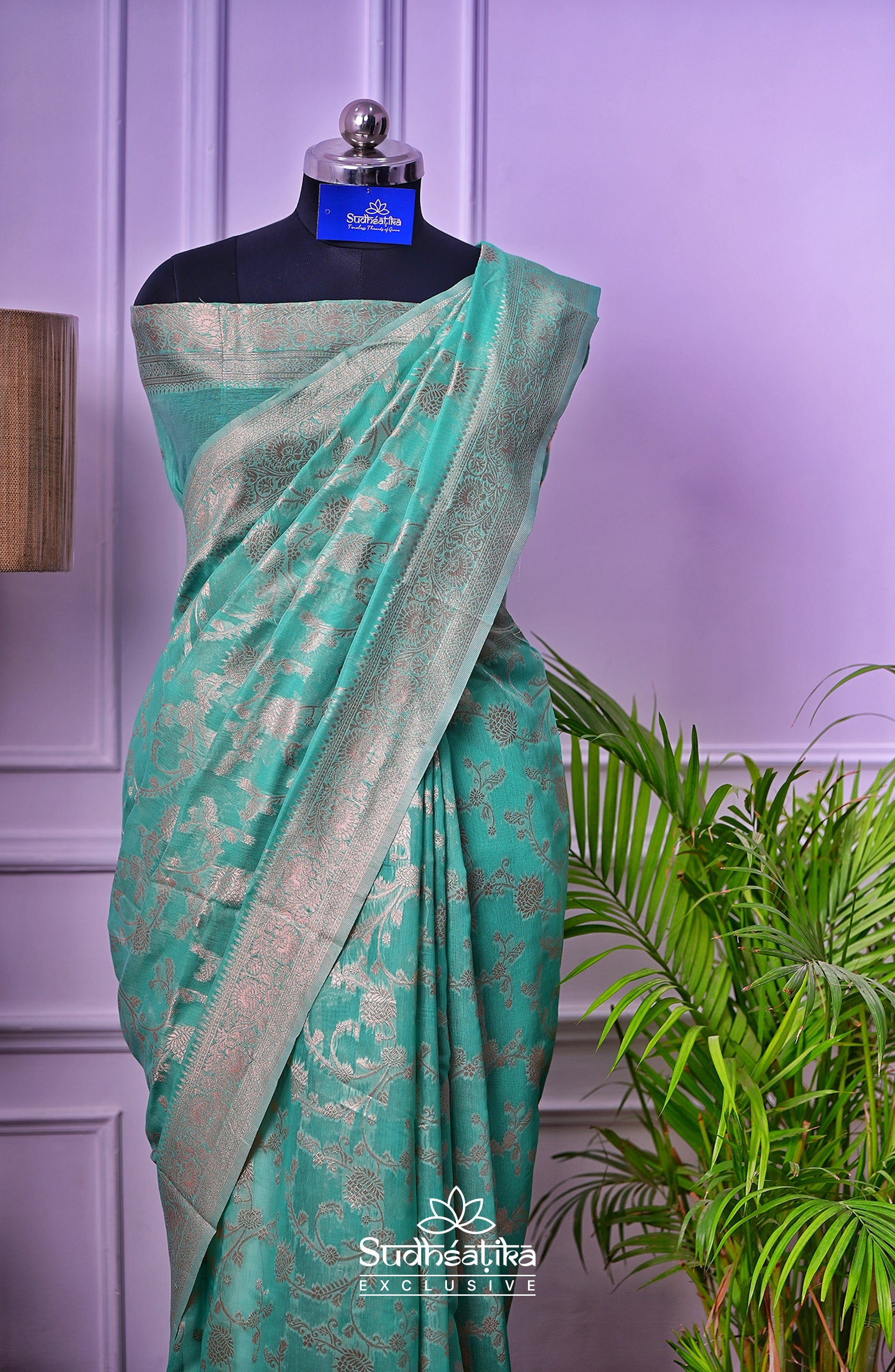 Sea Green Banarsi Cotton Silk Lightweight