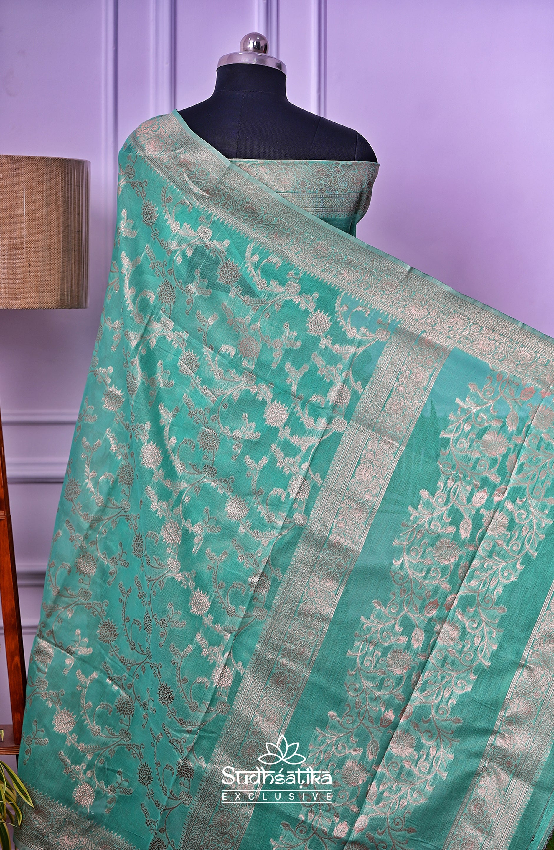 Sea Green Banarsi Cotton Silk Lightweight