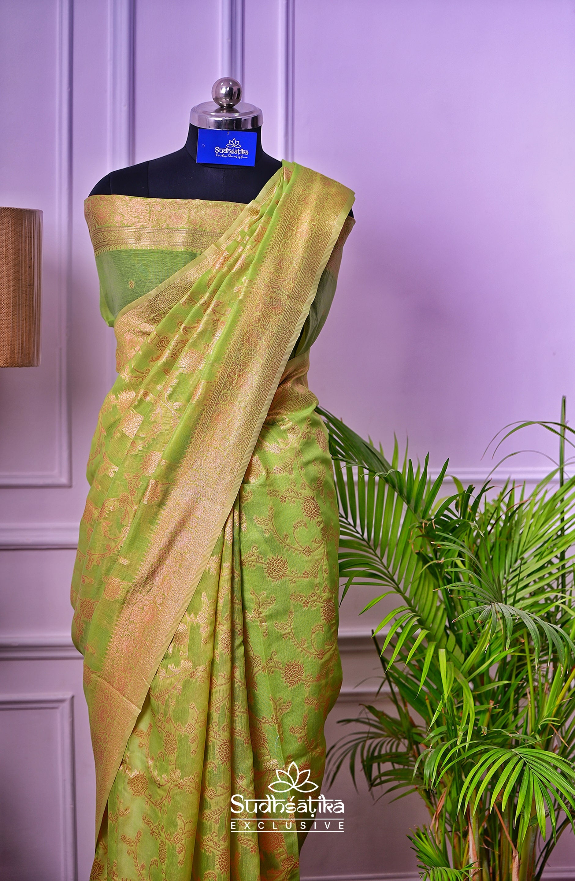Parrot Green Banarsi Cotton Silk Lightweight