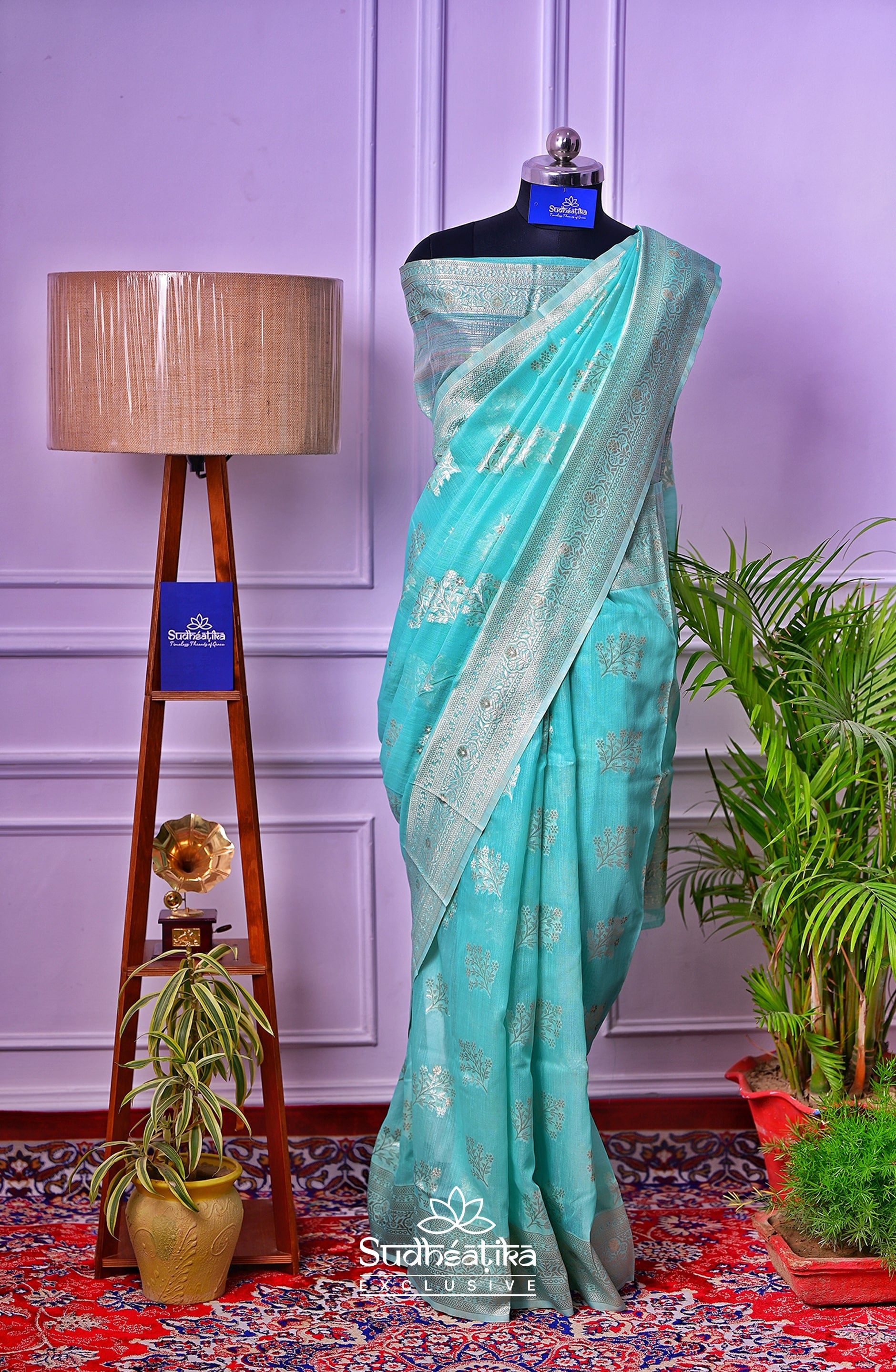 Sea Green Banarsi Cotton Silk Lightweight