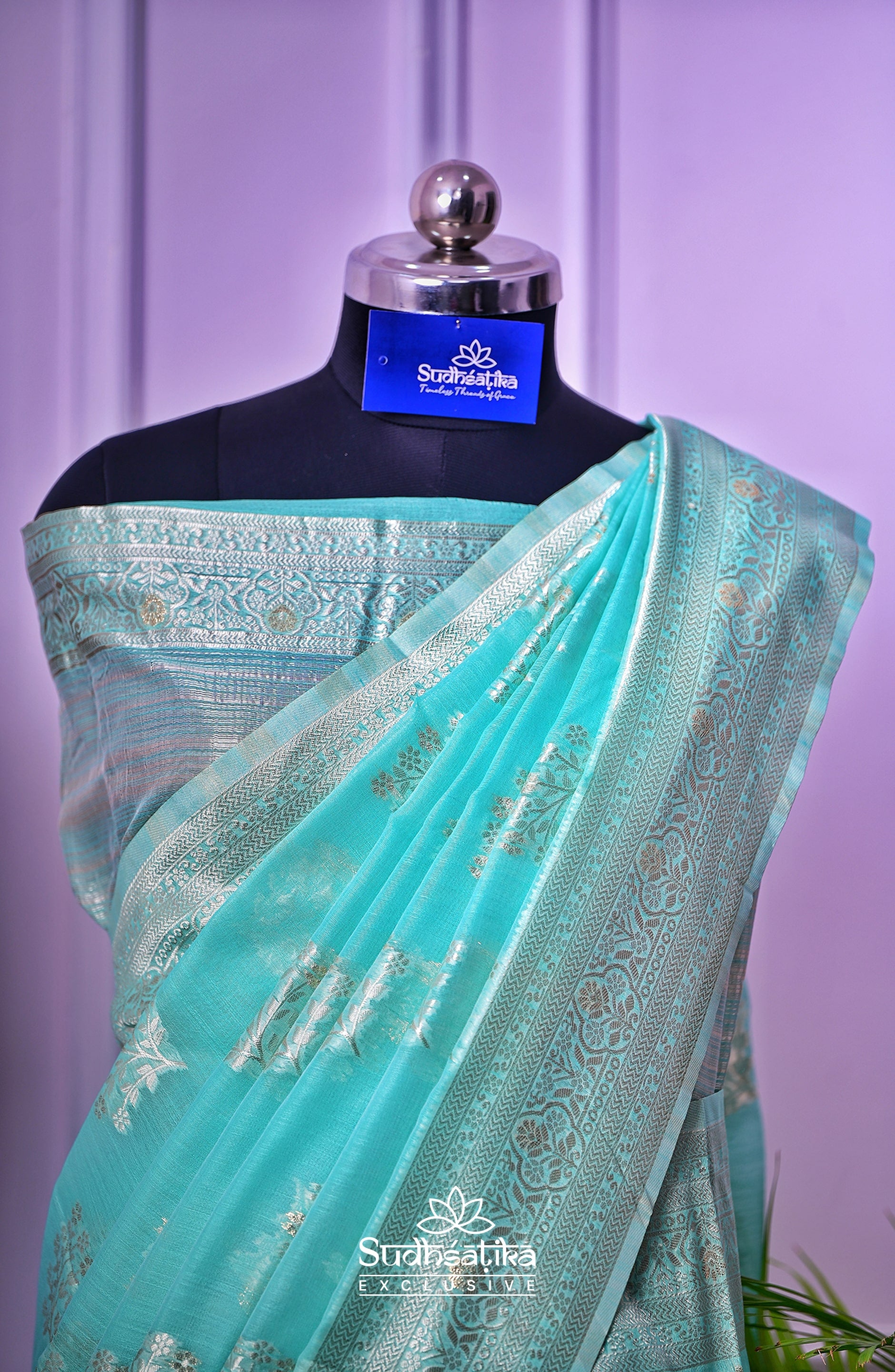 Sea Green Banarsi Cotton Silk Lightweight