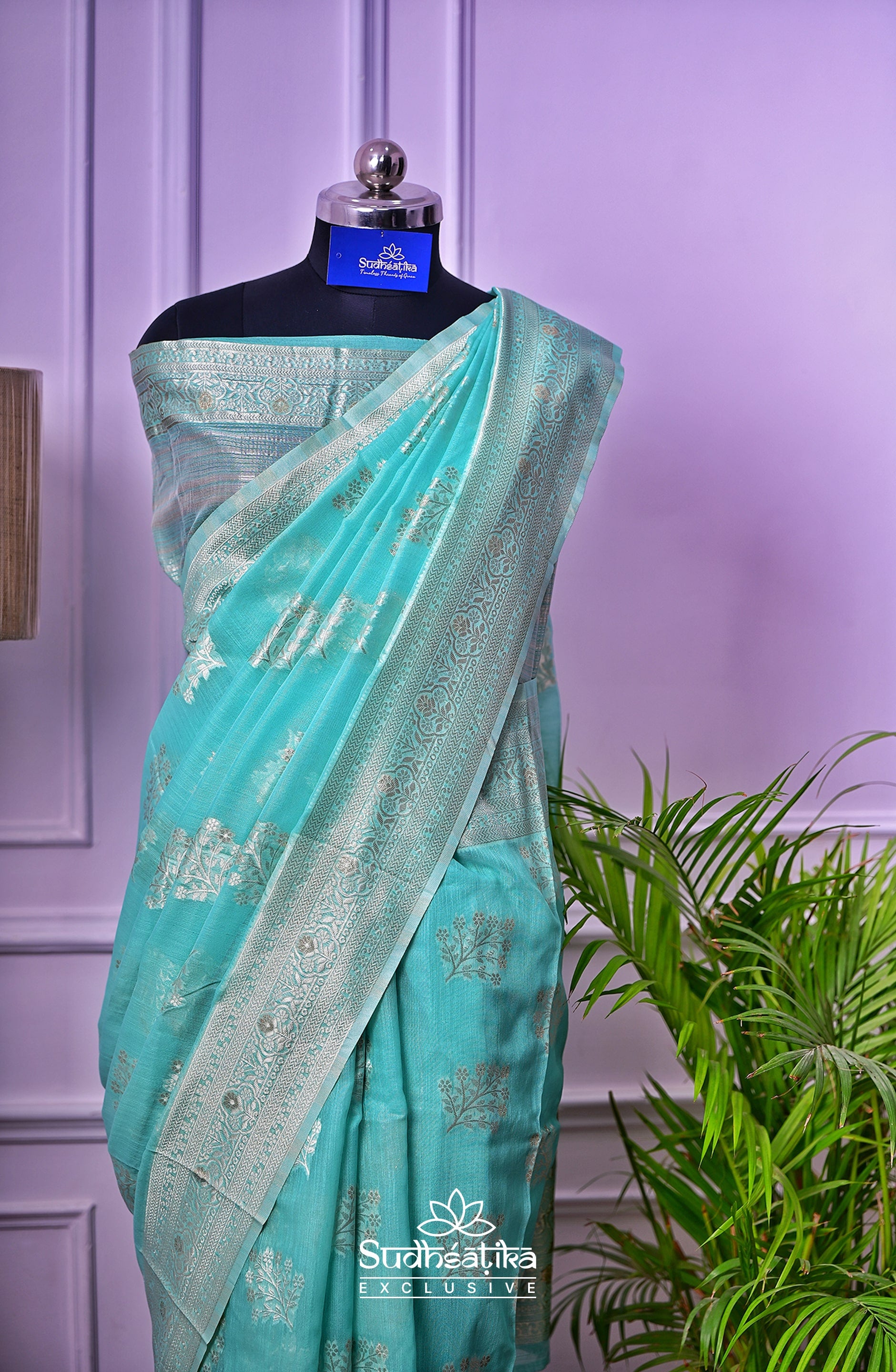Sea Green Banarsi Cotton Silk Lightweight