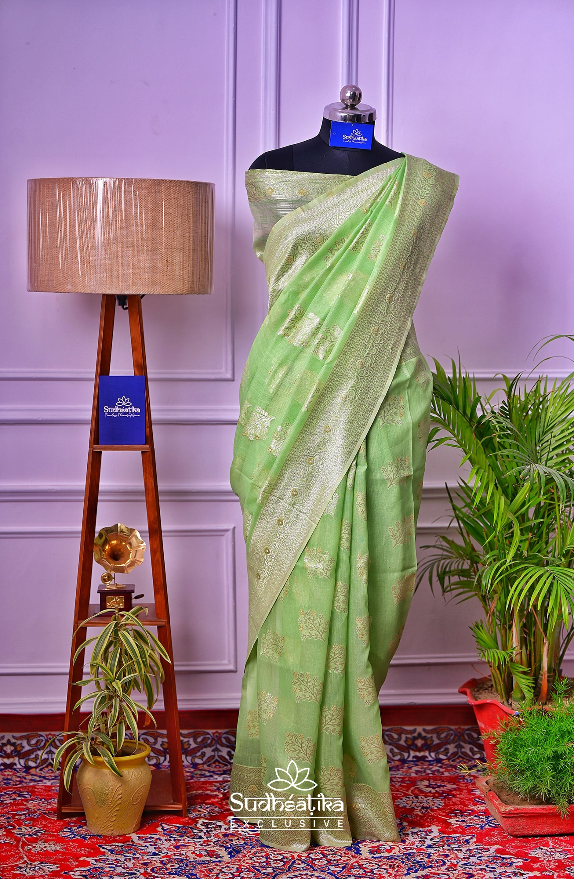 Light Green Banarsi Cotton Silk Lightweight