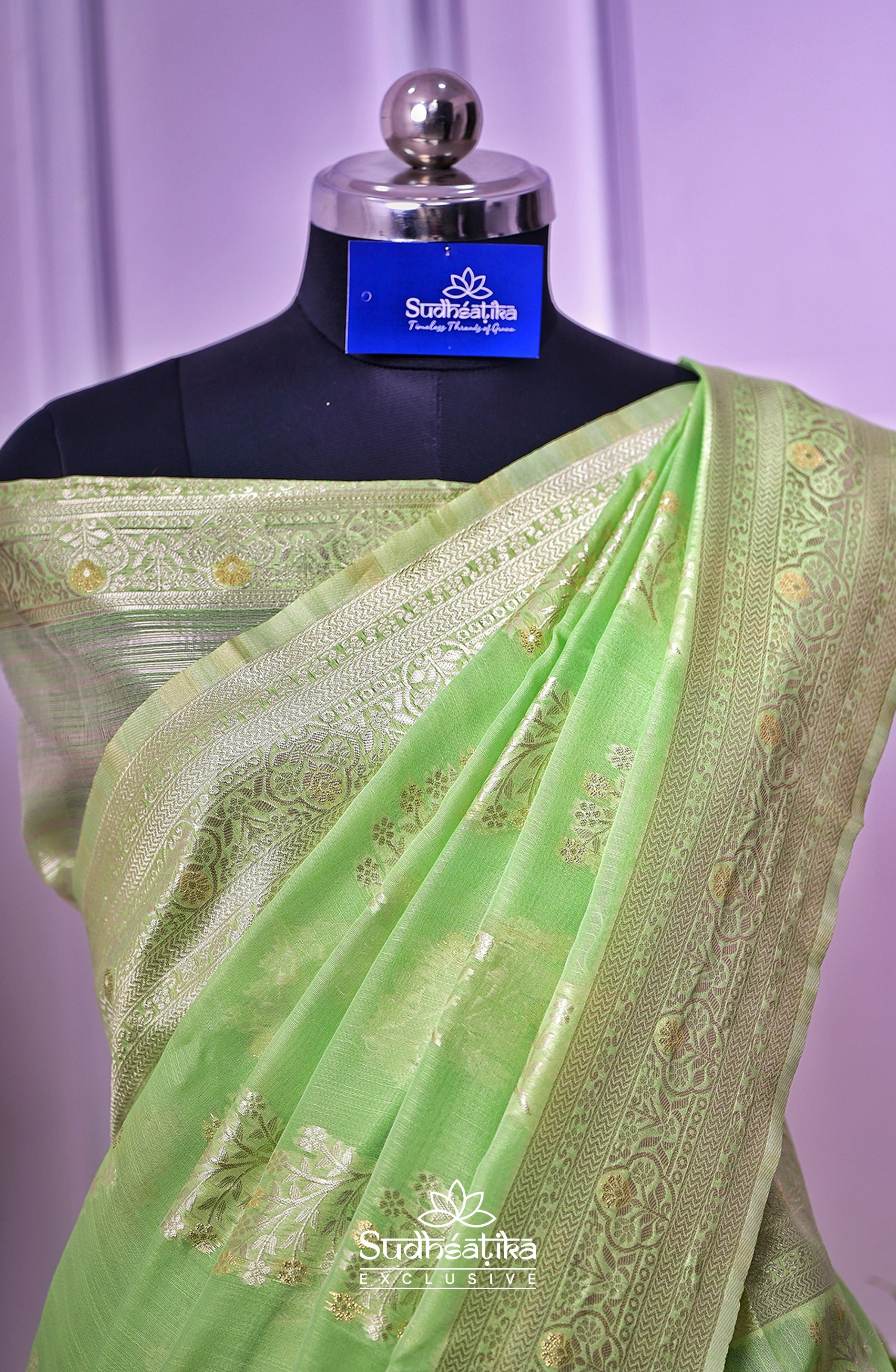 Light Green Banarsi Cotton Silk Lightweight