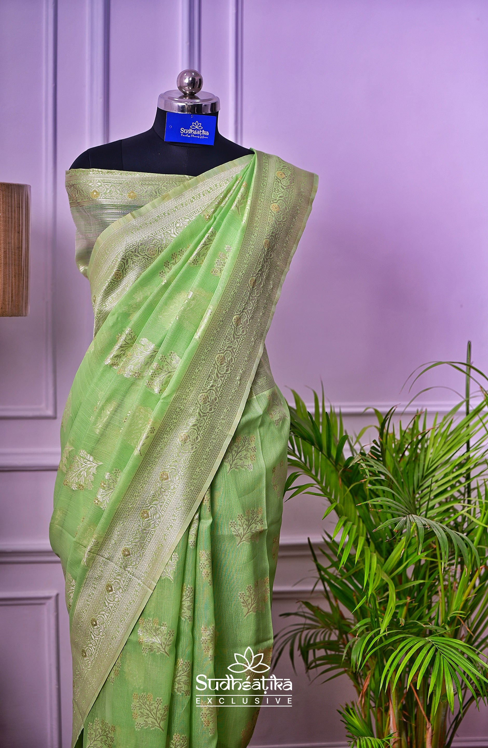 Light Green Banarsi Cotton Silk Lightweight