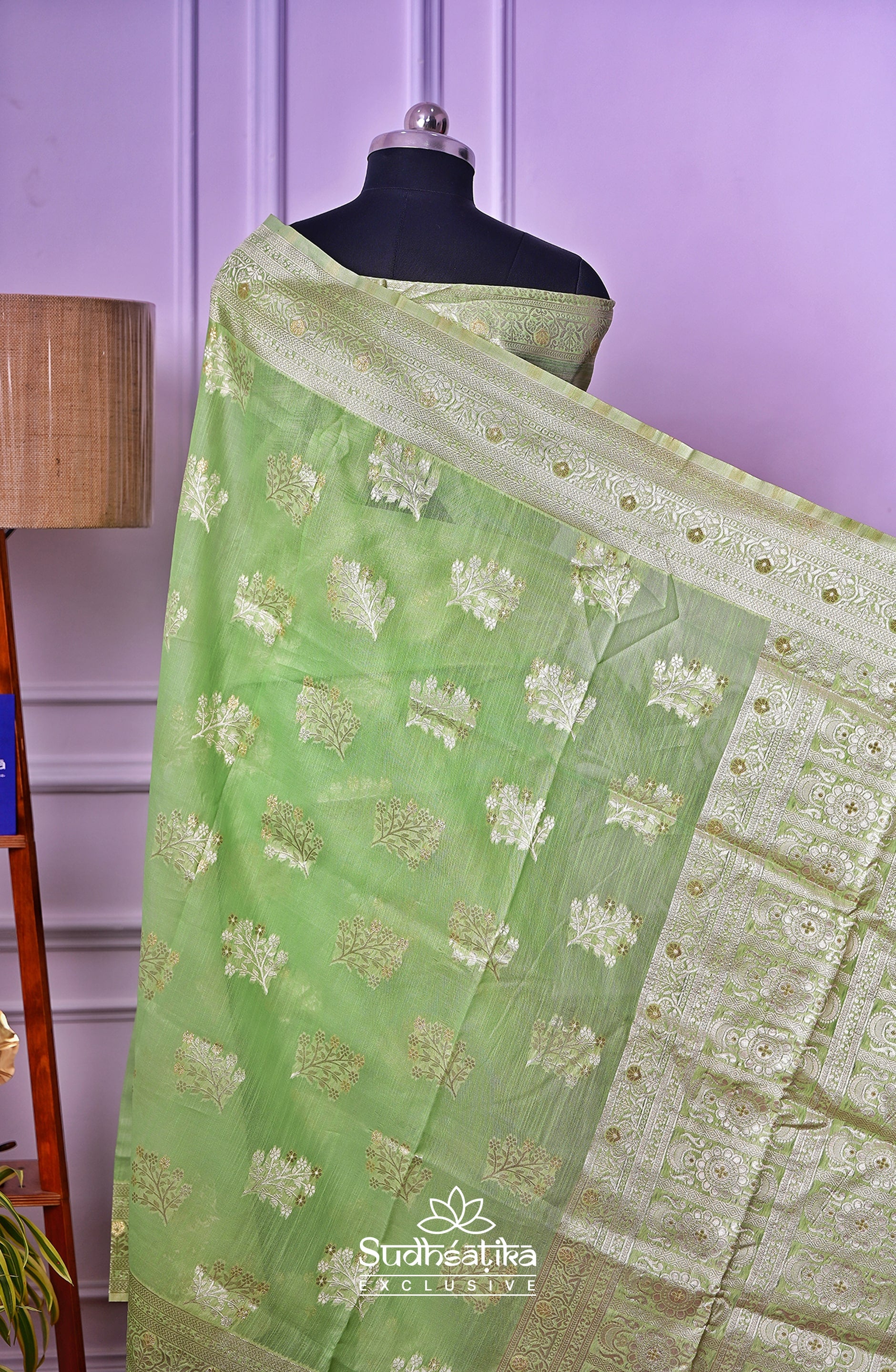 Light Green Banarsi Cotton Silk Lightweight