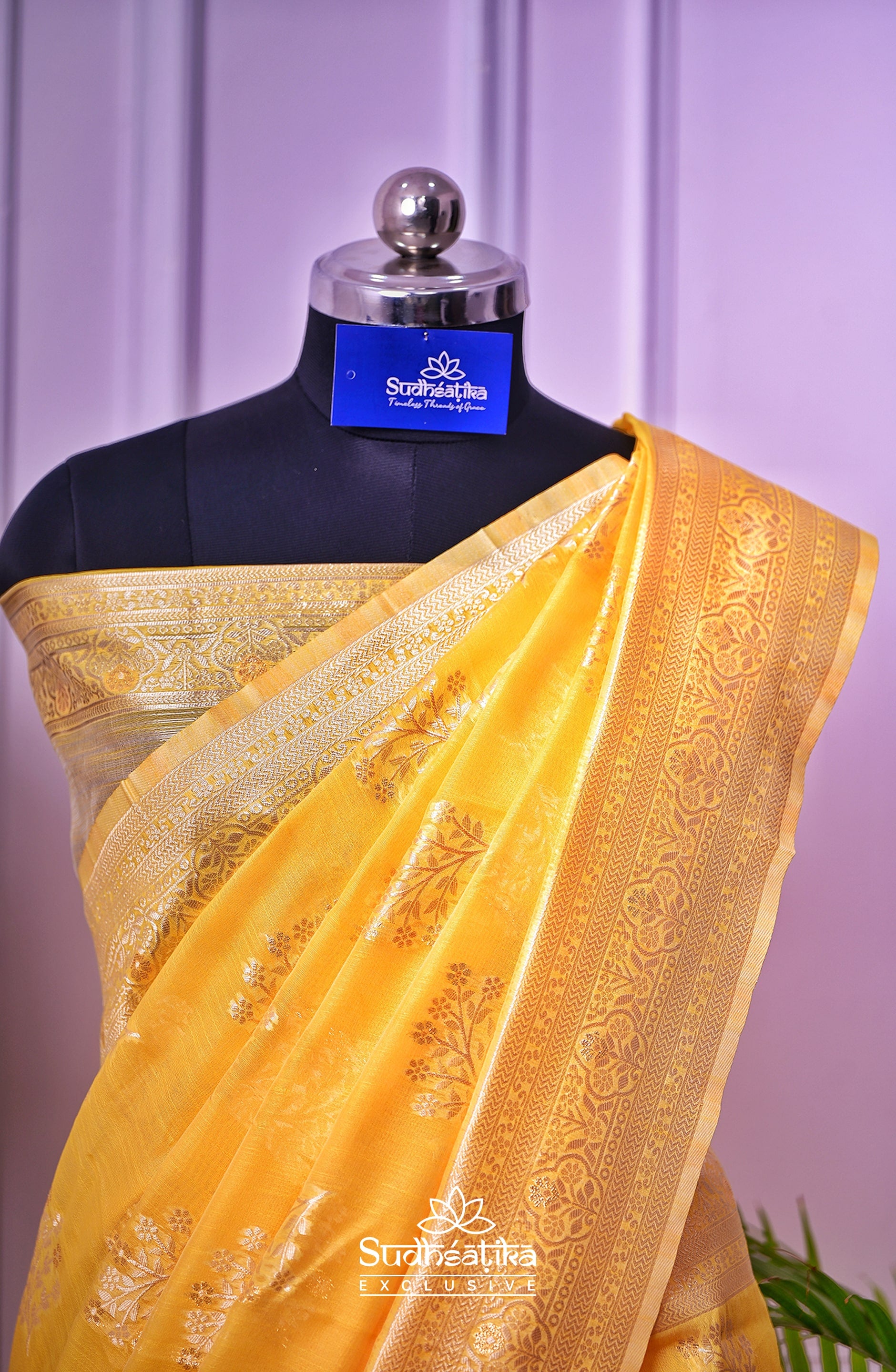 Lemon Yellow Banarsi Cotton Silk Lightweight