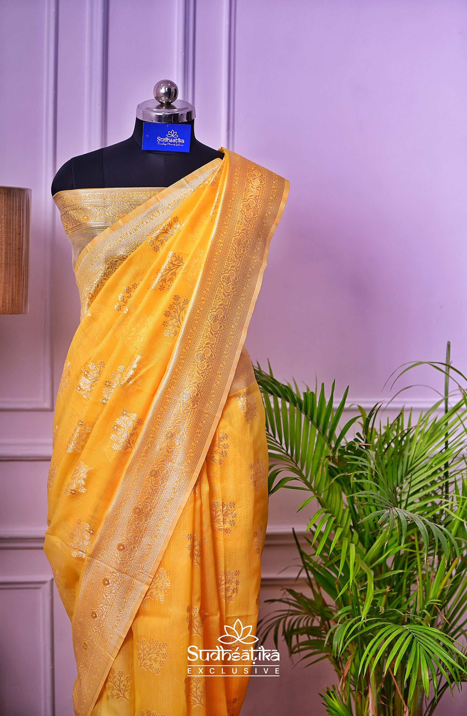 Lemon Yellow Banarsi Cotton Silk Lightweight