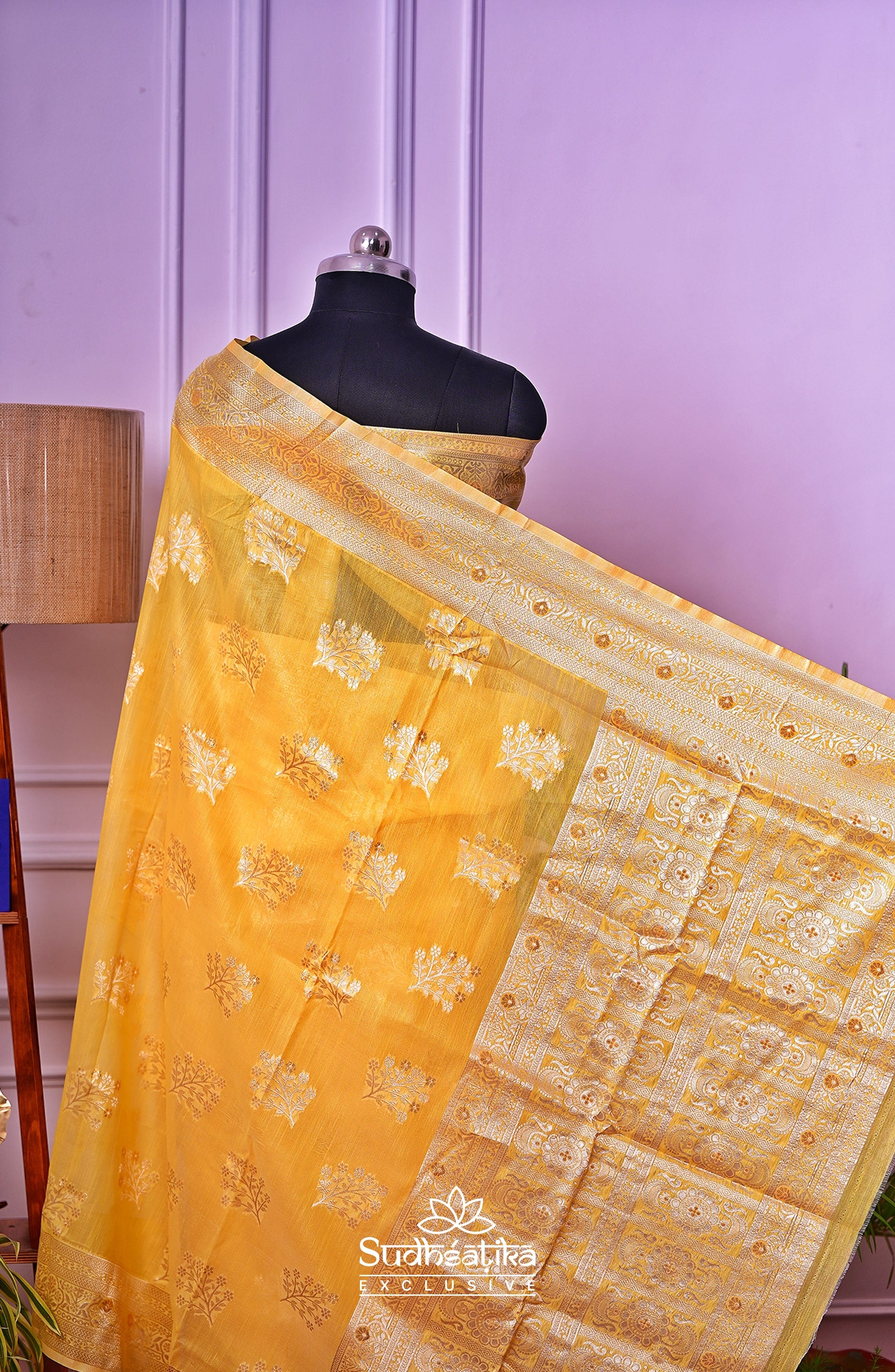Lemon Yellow Banarsi Cotton Silk Lightweight