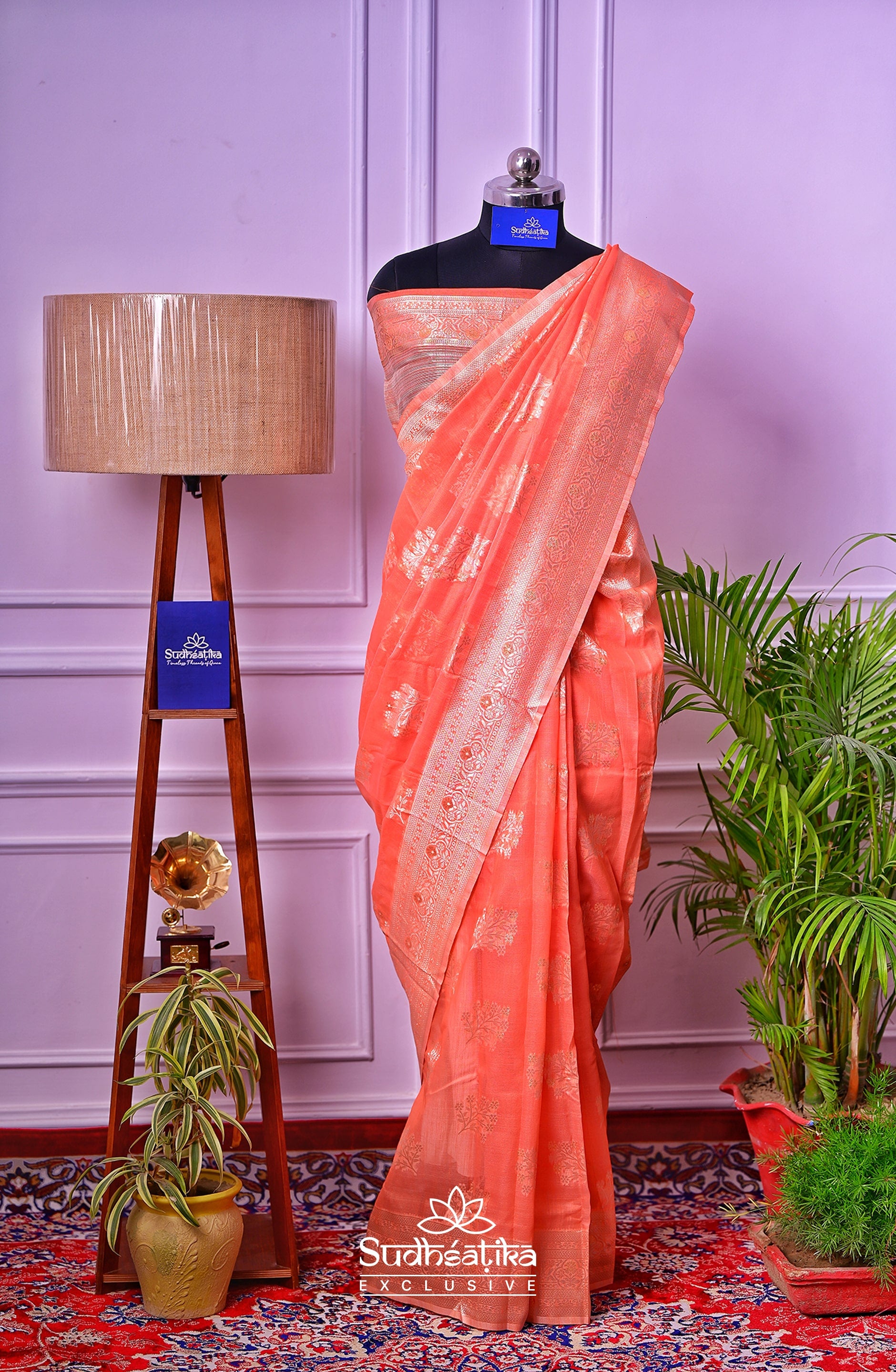 Peach Banarsi Cotton Silk Lightweight