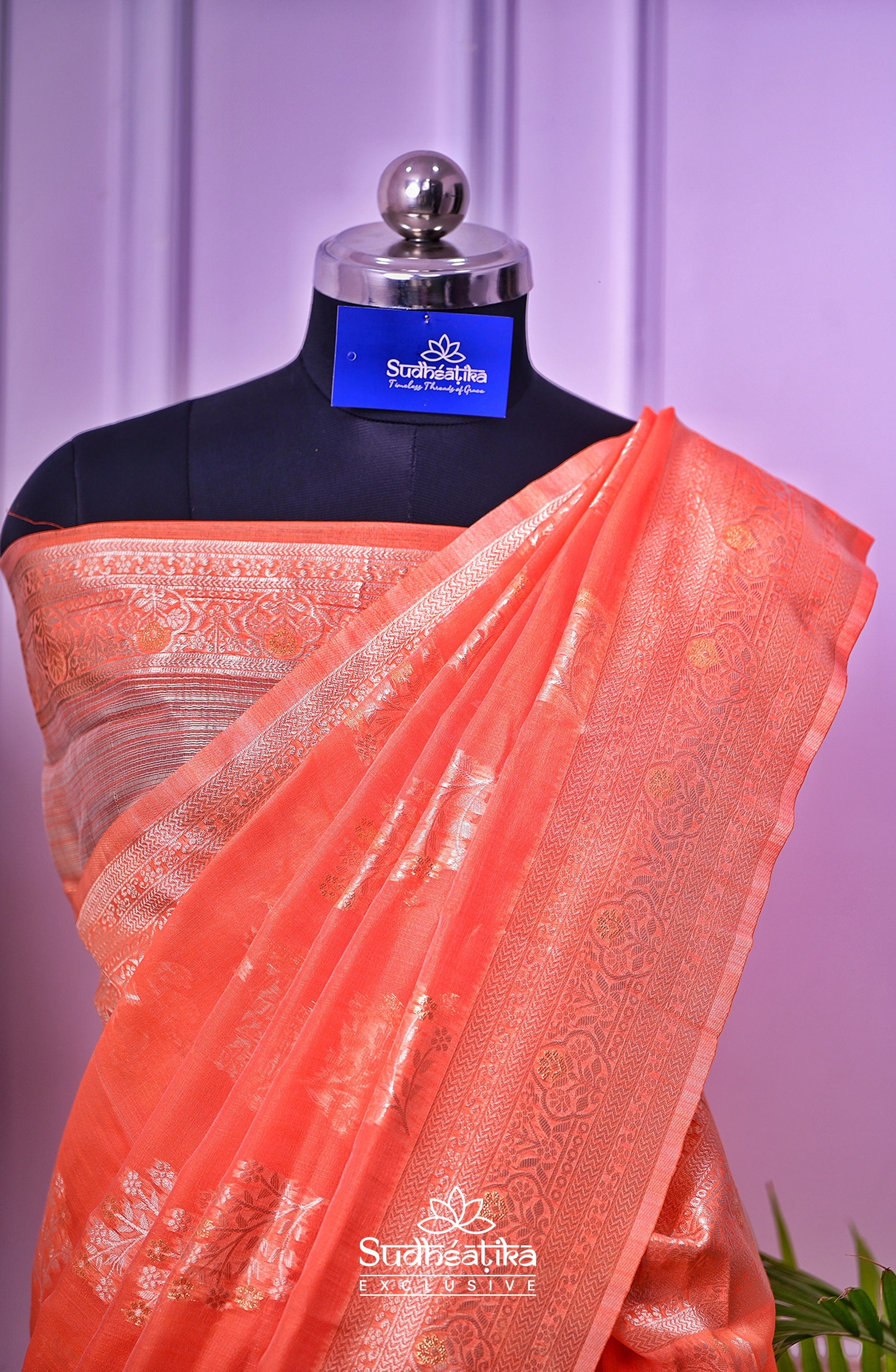 Peach Banarsi Cotton Silk Lightweight