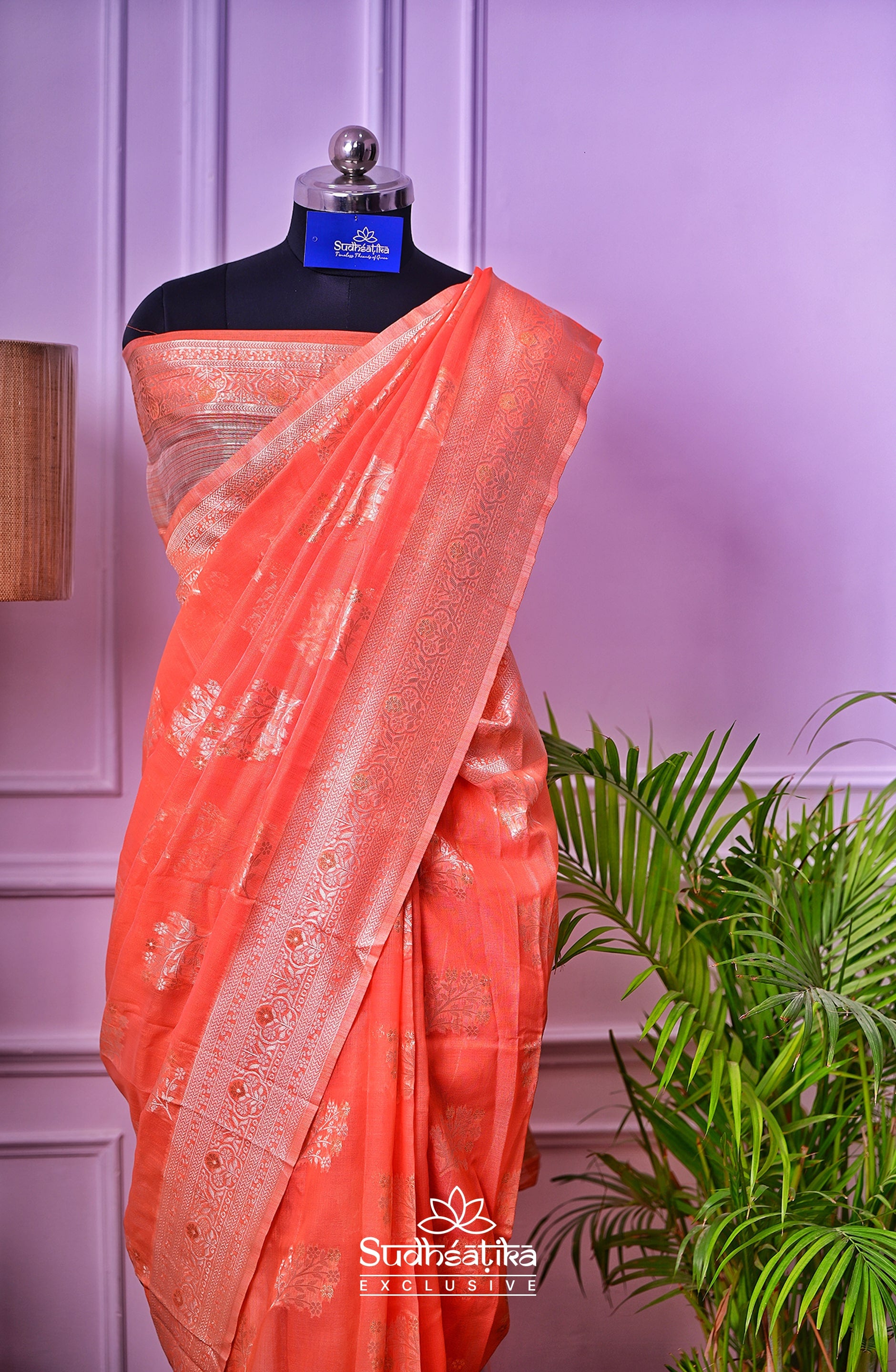 Peach Banarsi Cotton Silk Lightweight
