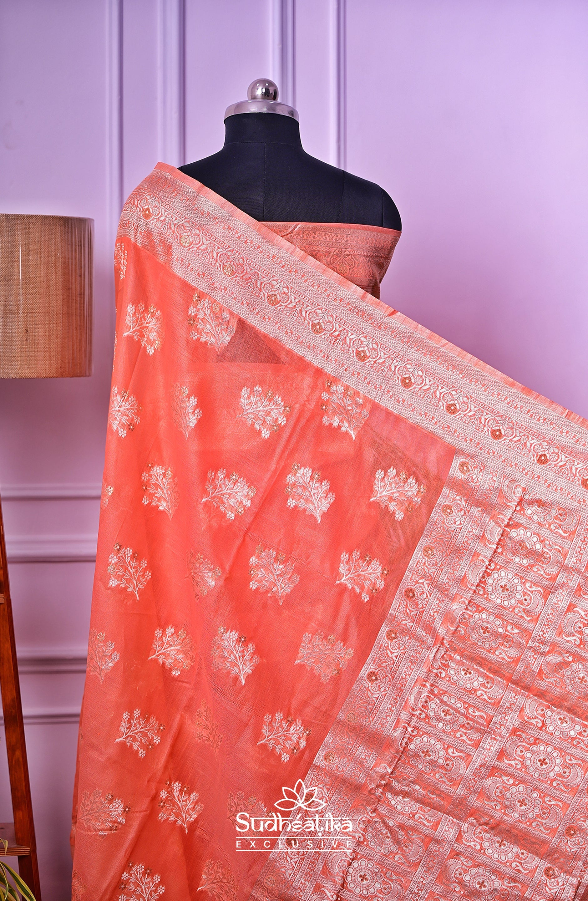 Peach Banarsi Cotton Silk Lightweight