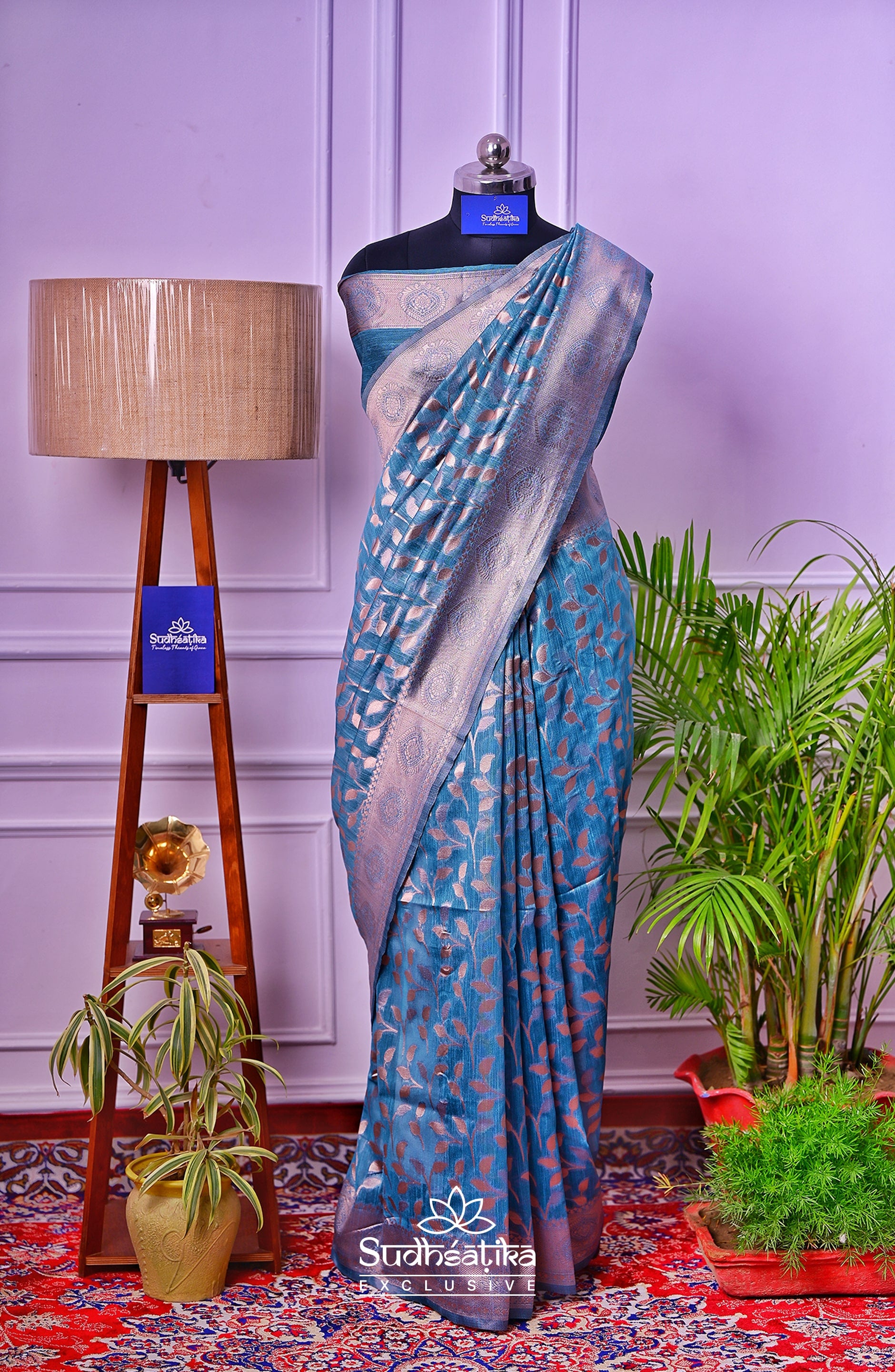 Teal Blue Linen Silk Saree Lightweight