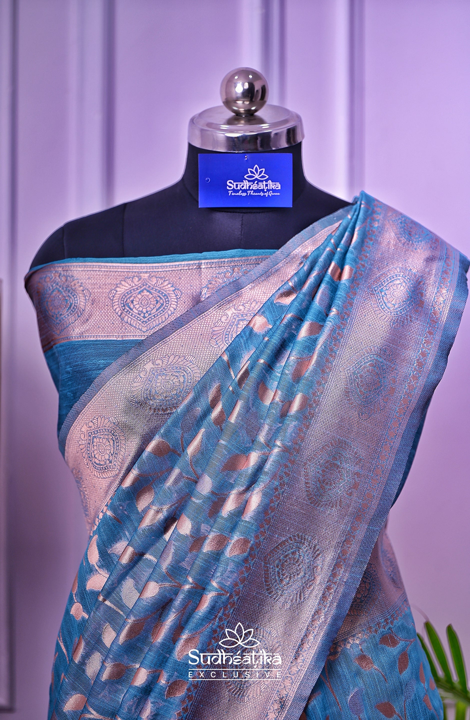 Teal Blue Linen Silk Saree Lightweight
