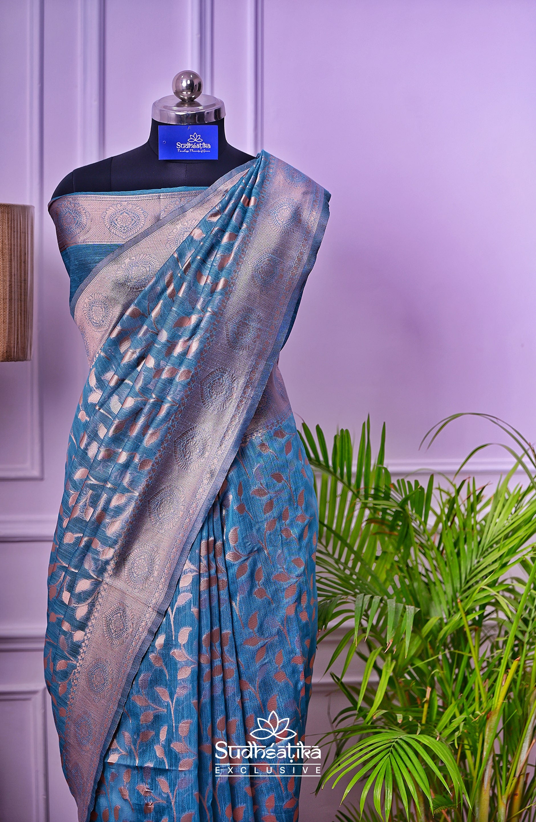 Teal Blue Linen Silk Saree Lightweight