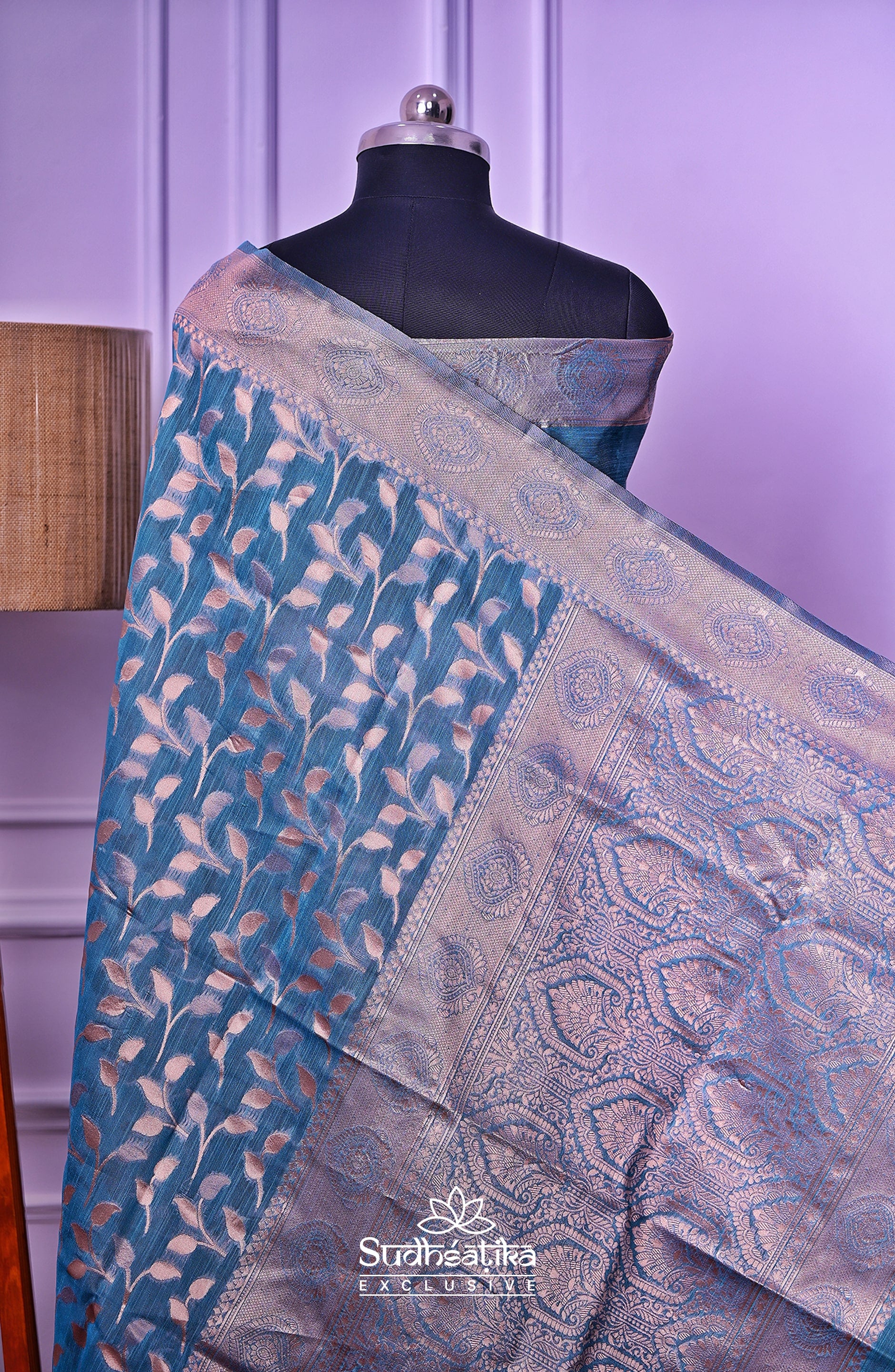 Teal Blue Linen Silk Saree Lightweight