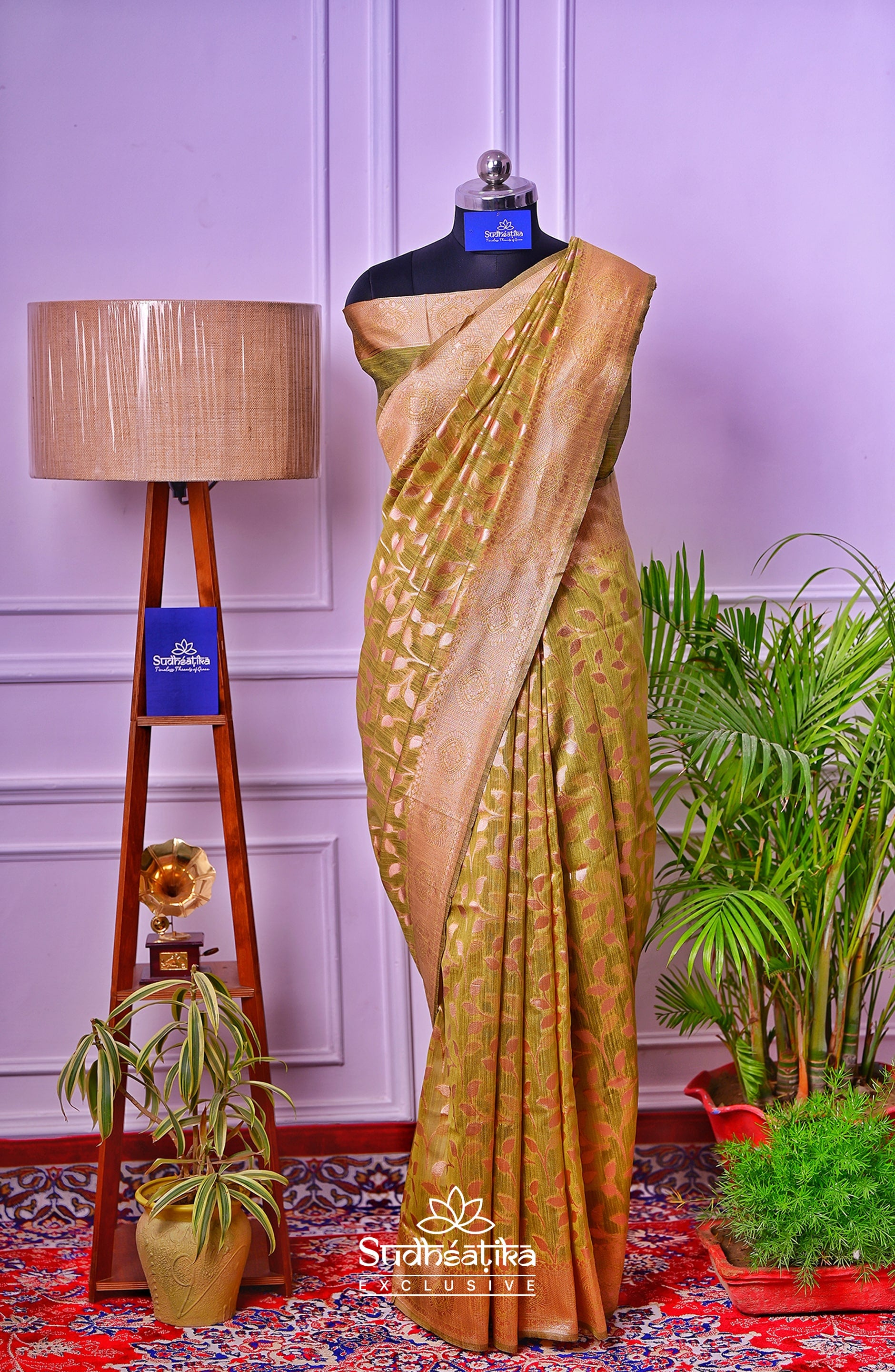 Mehandi Linen Silk Saree Lightweight