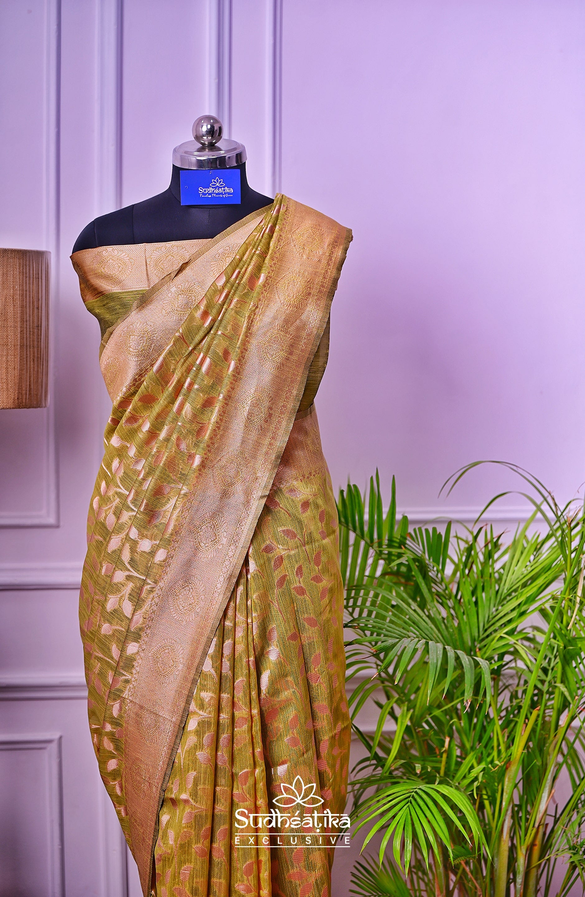 Mehandi Linen Silk Saree Lightweight