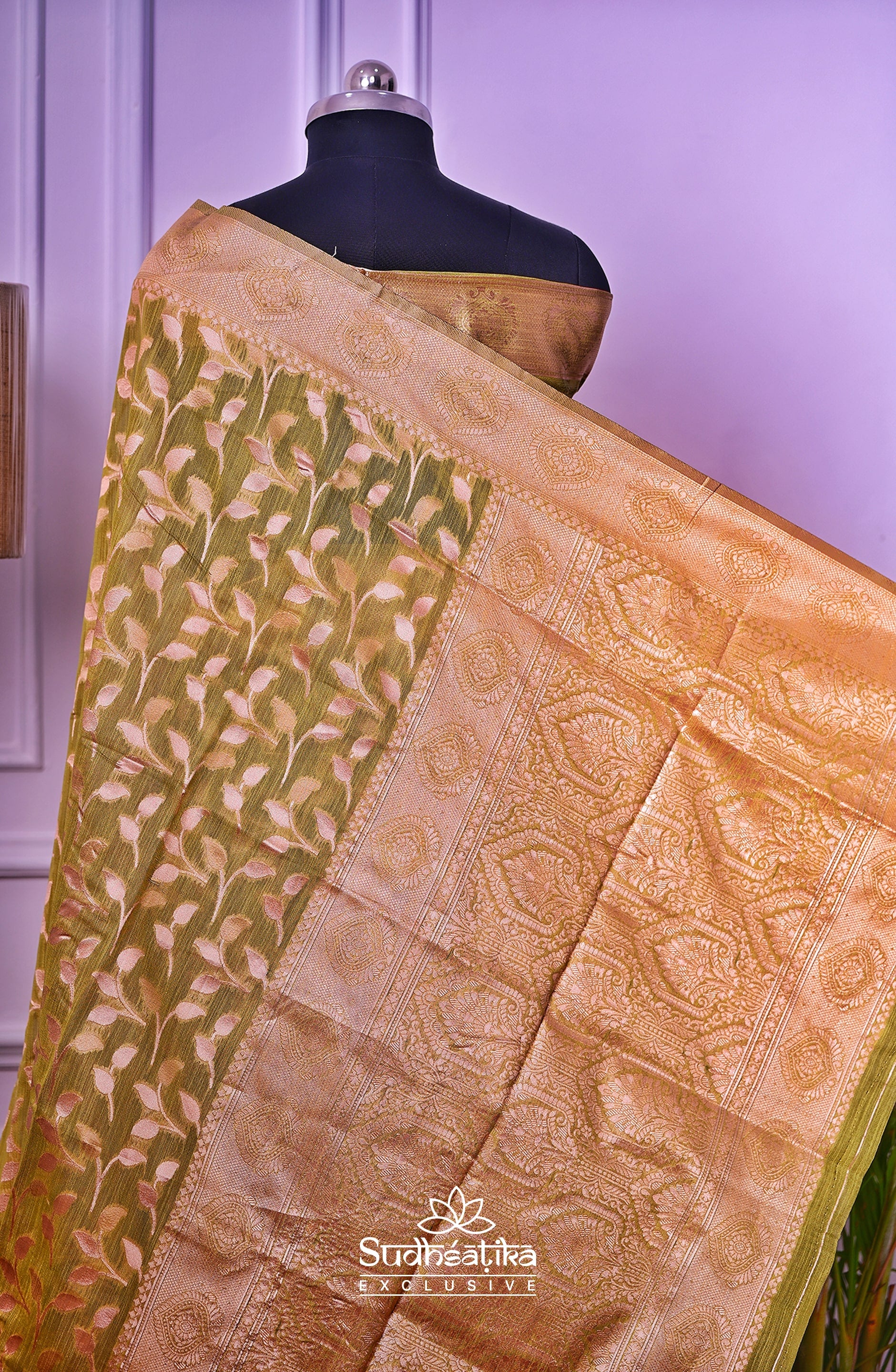 Mehandi Linen Silk Saree Lightweight