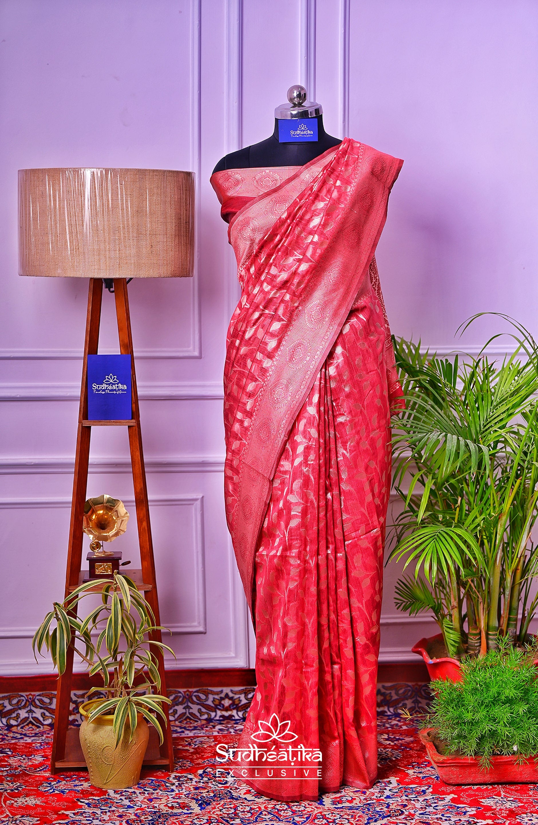 Red Linen Silk Saree Lightweight