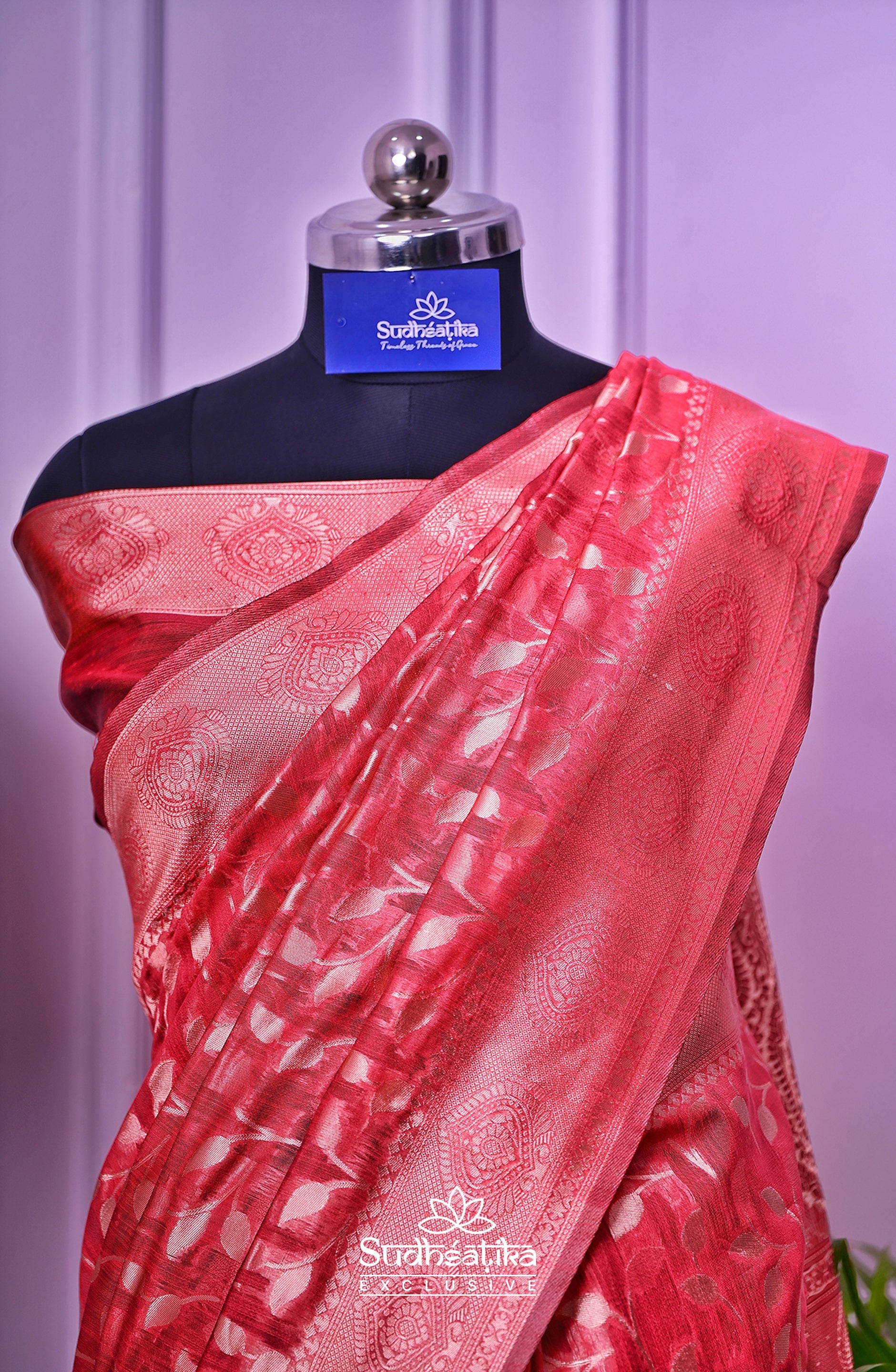 Red Linen Silk Saree Lightweight