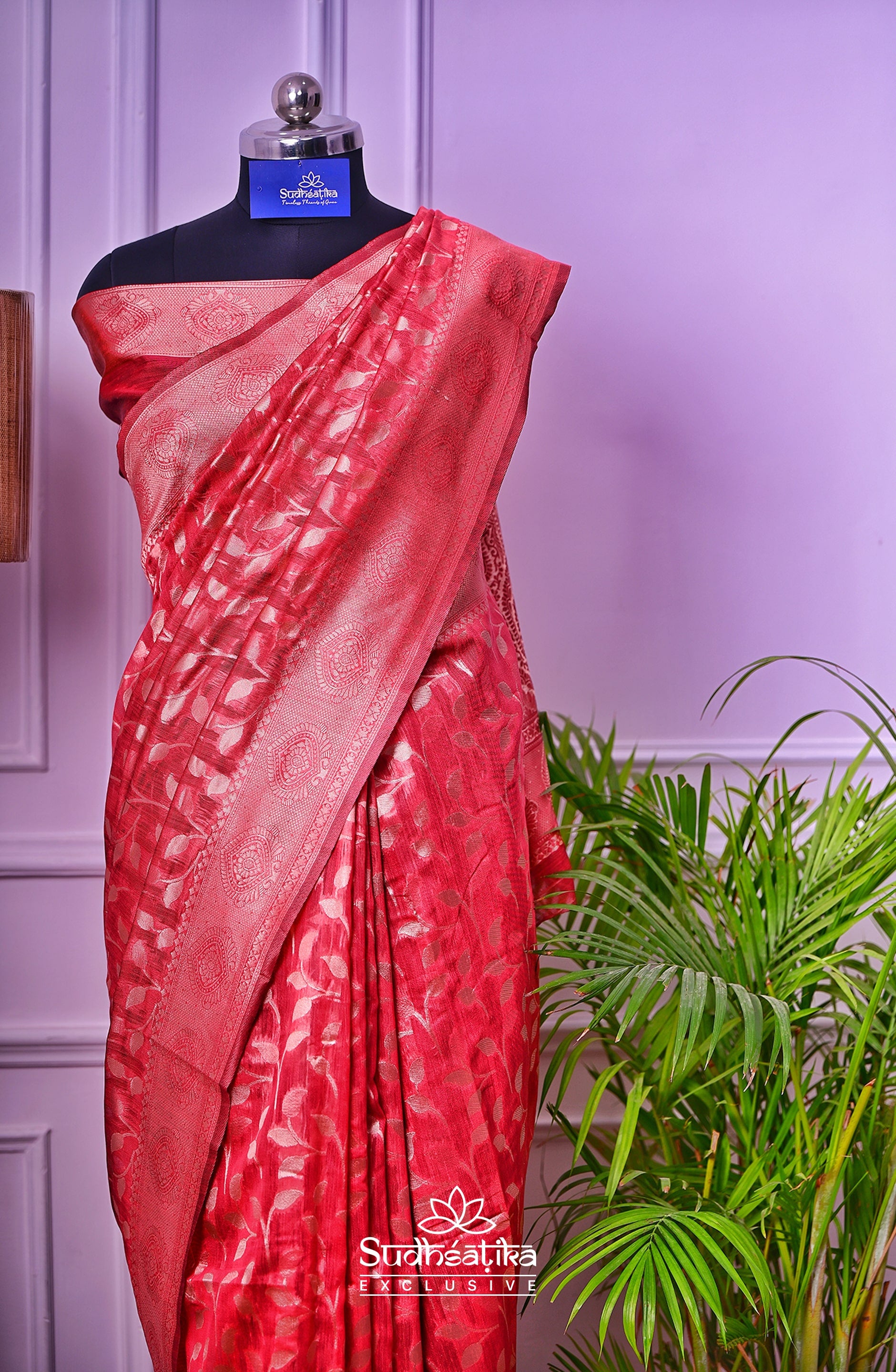 Red Linen Silk Saree Lightweight