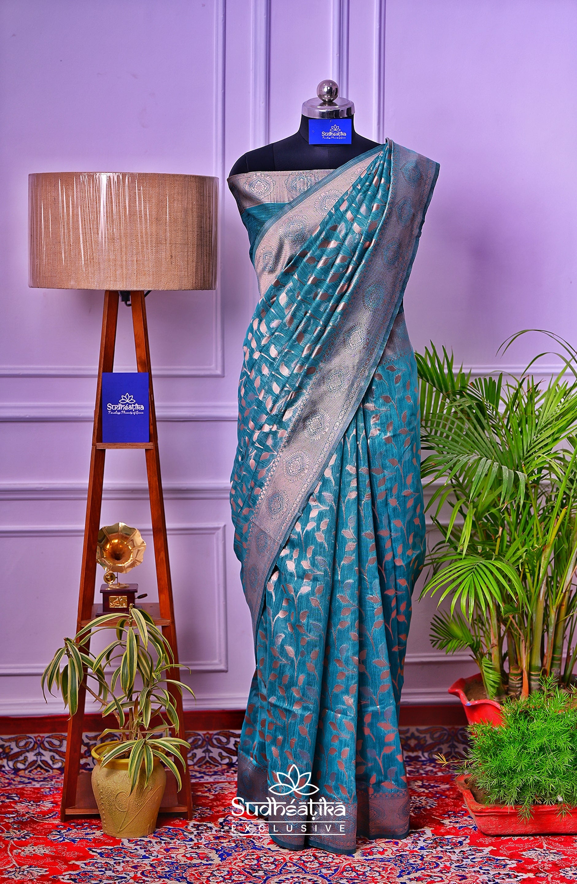 Rama Green Linen Silk Saree Lightweight