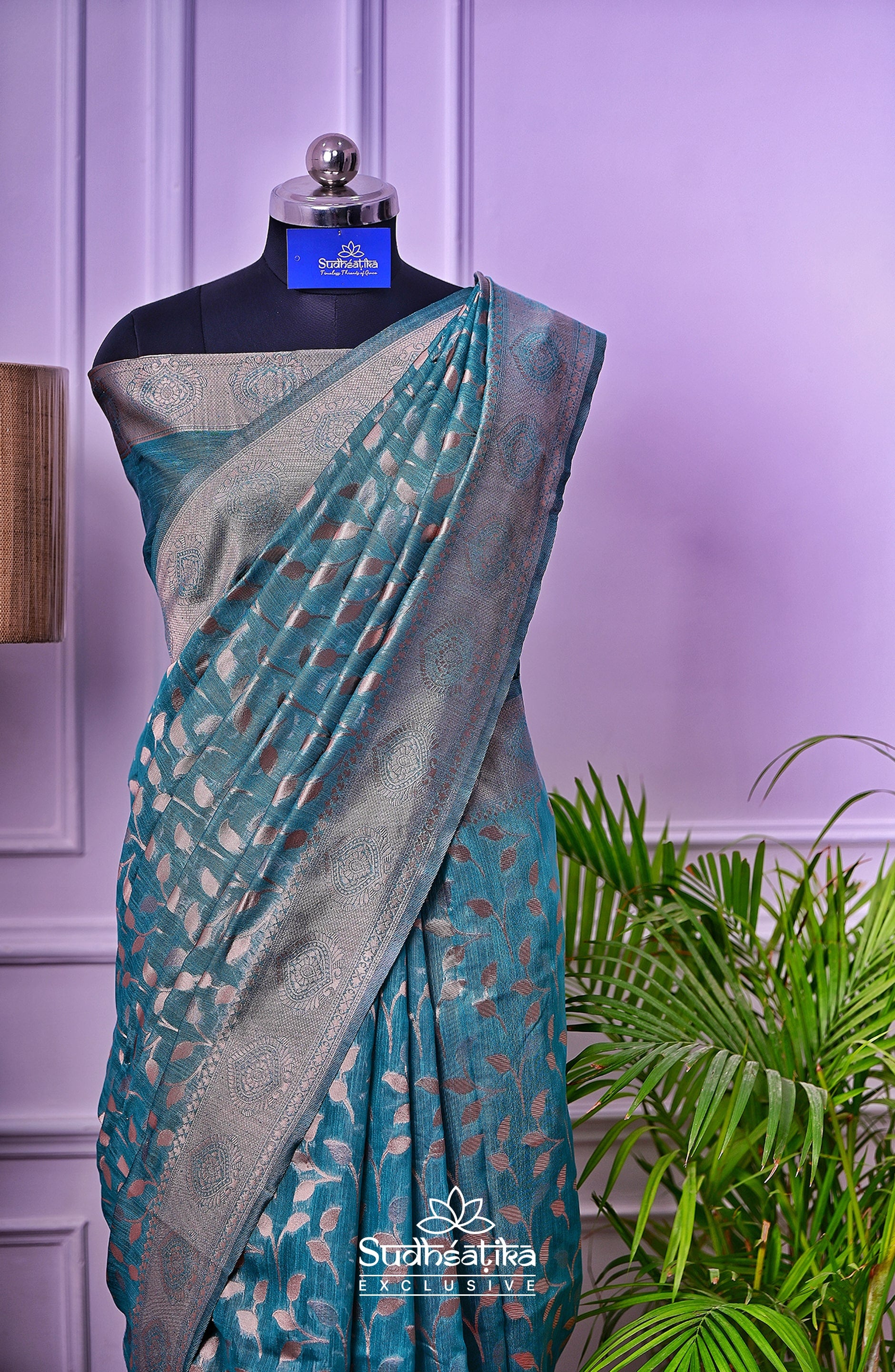 Rama Green Linen Silk Saree Lightweight
