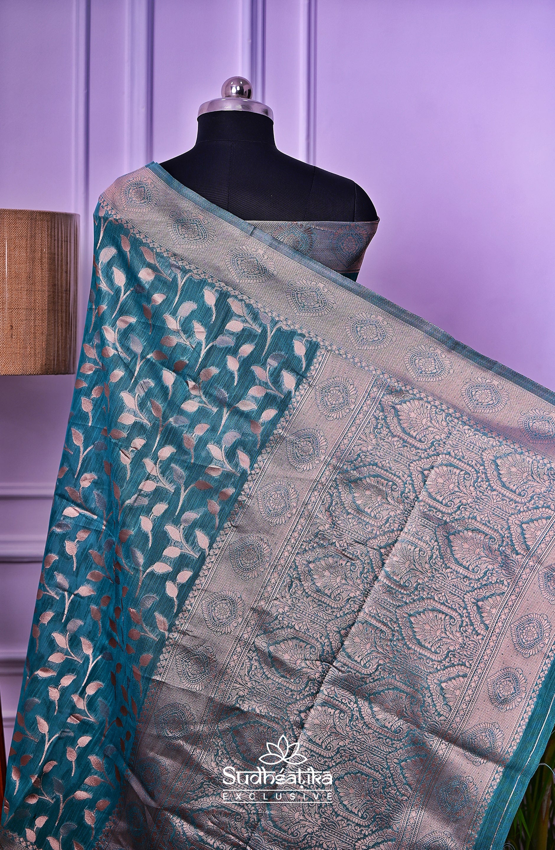 Rama Green Linen Silk Saree Lightweight