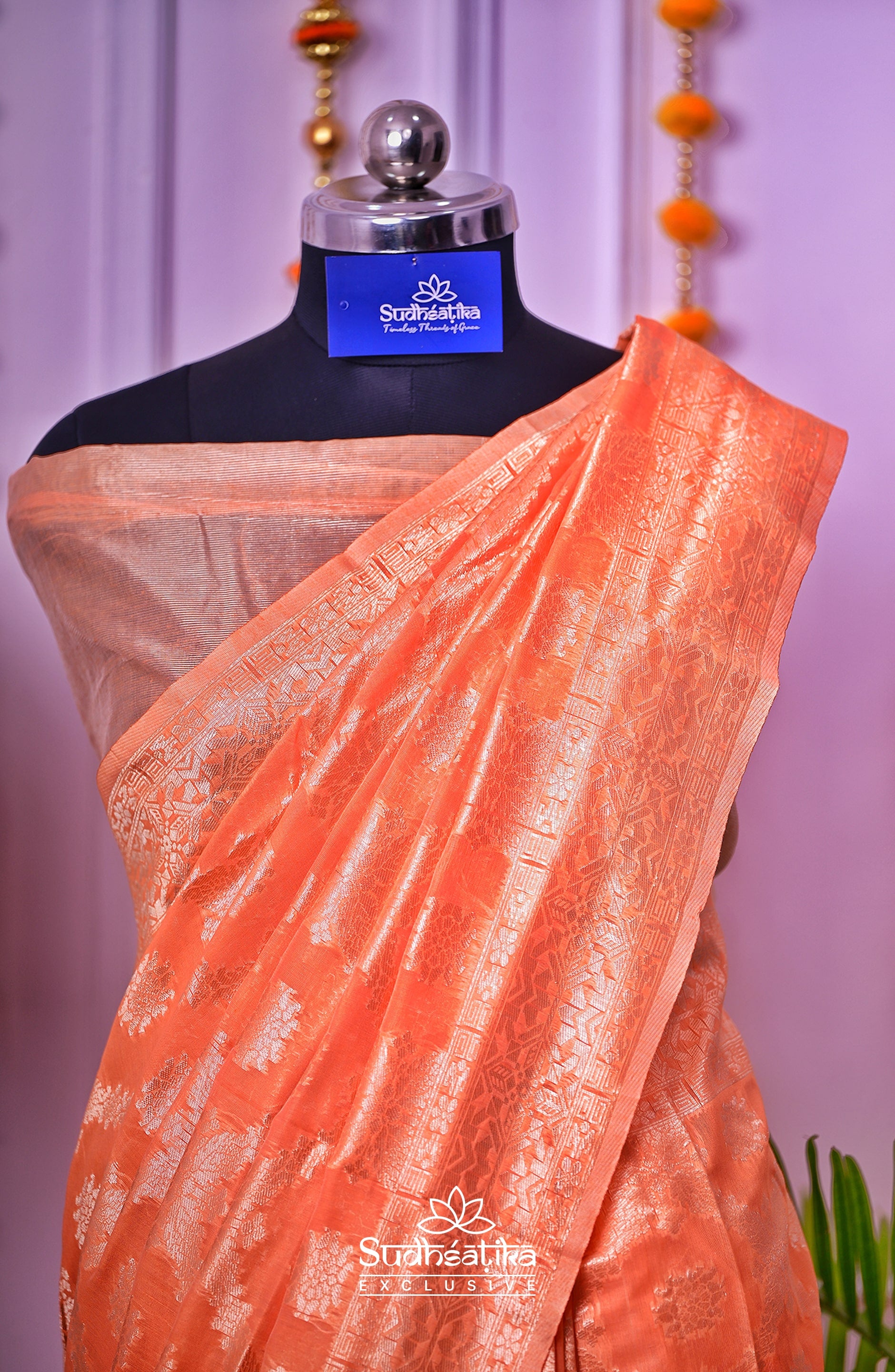 Peach Banarsi Cotton Silk Lightweight