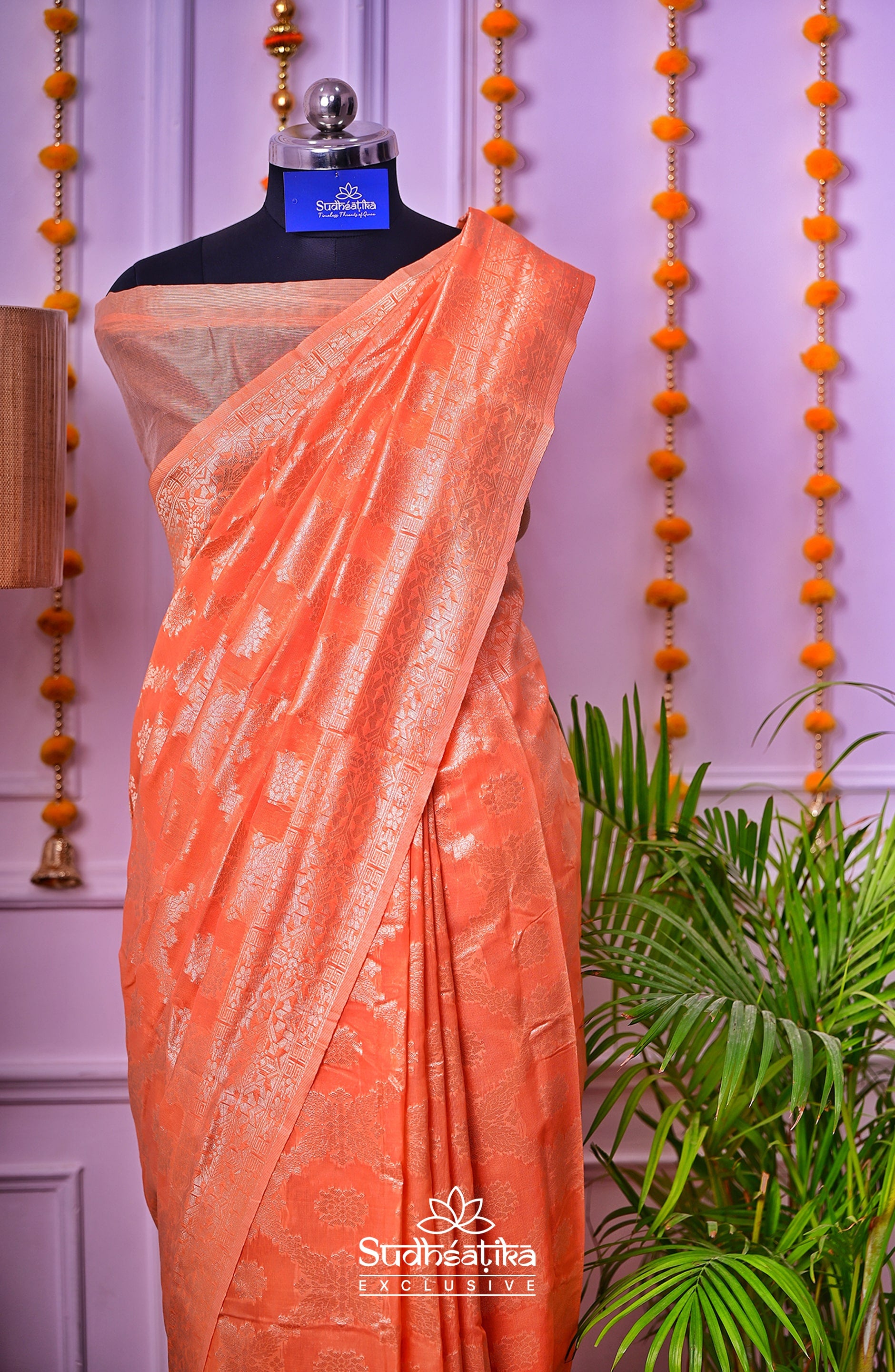 Peach Banarsi Cotton Silk Lightweight
