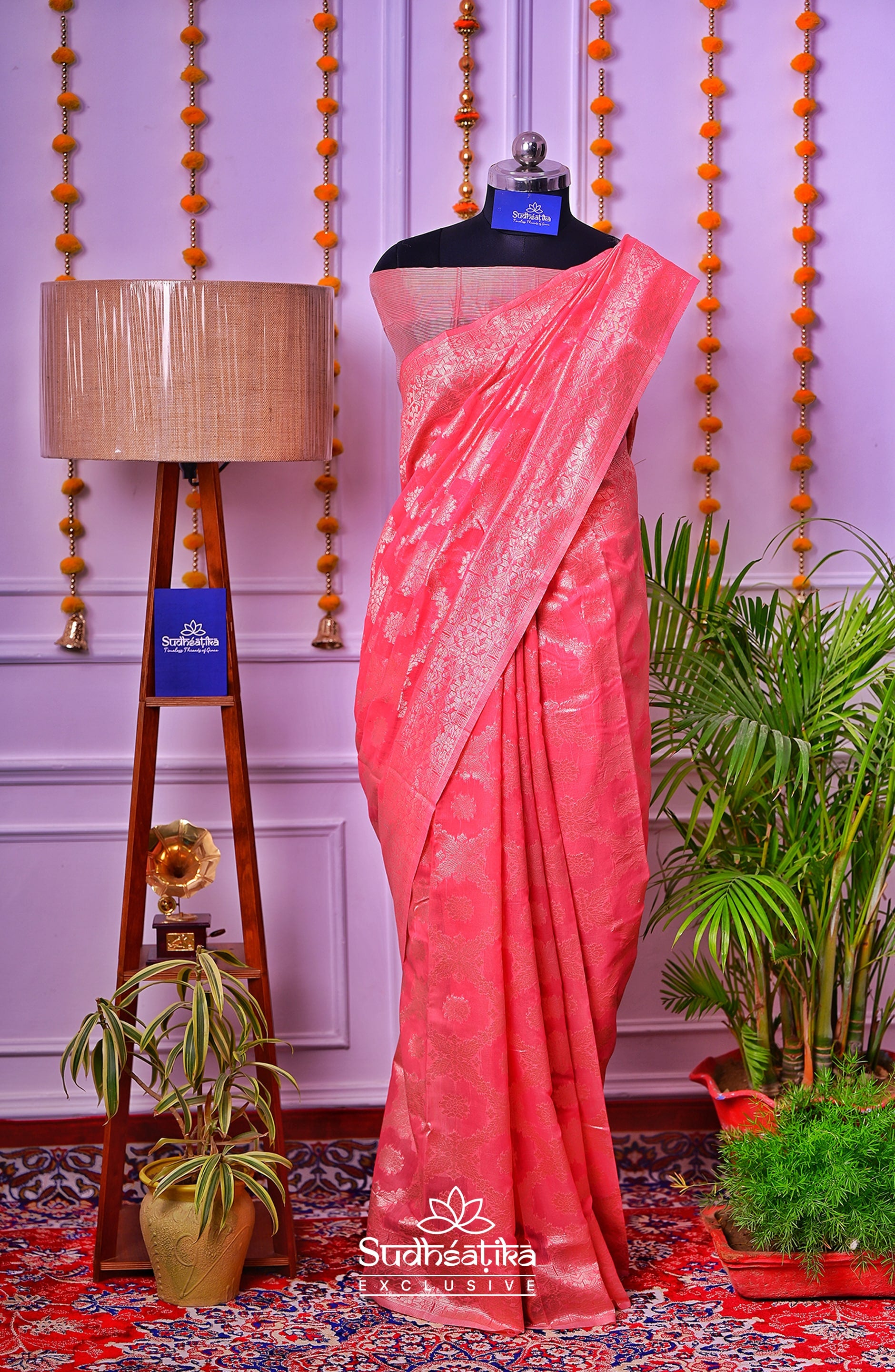 Rose Pink Banarsi Cotton Silk Lightweight