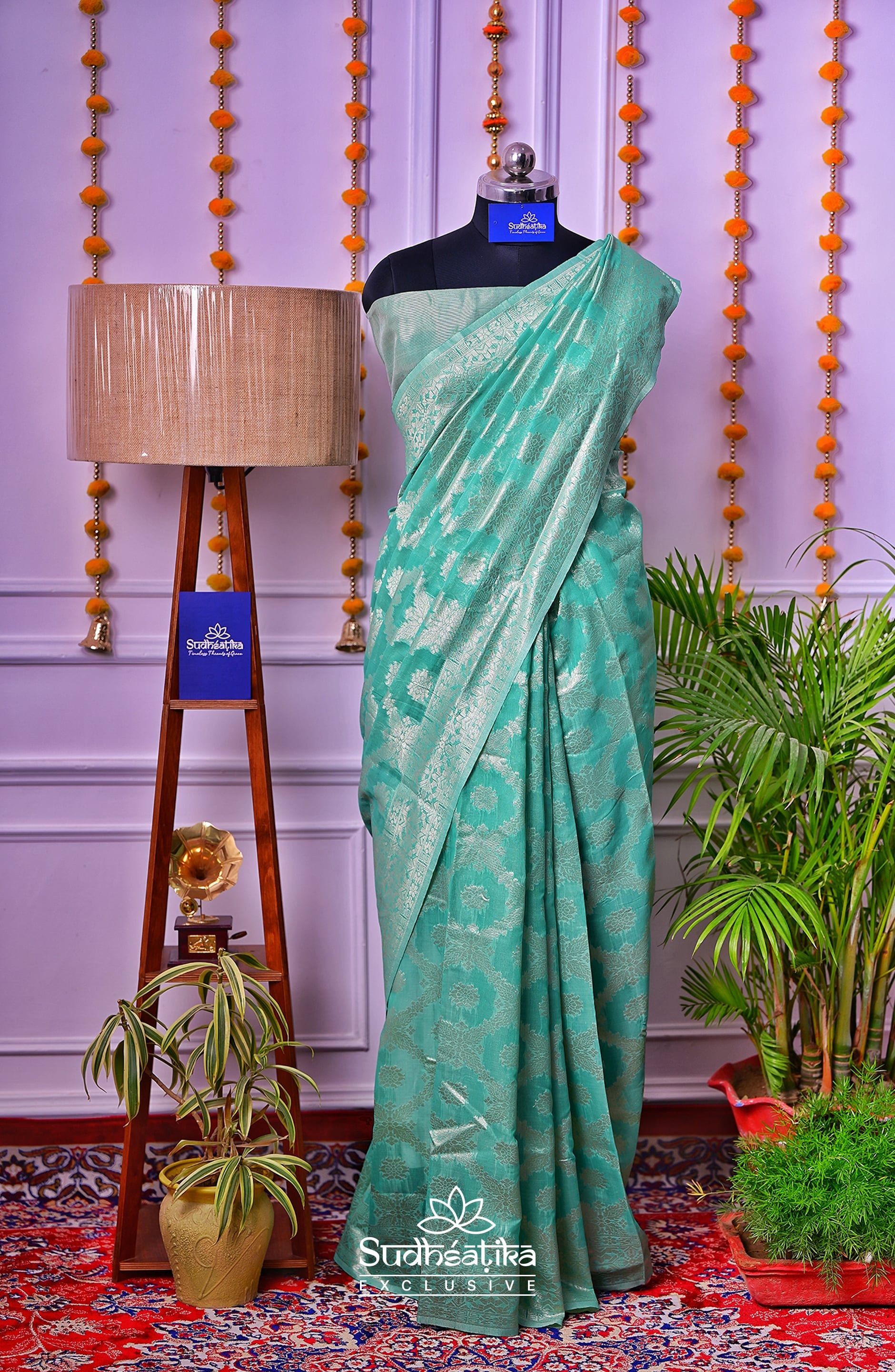 Sea Green Banarsi Cotton Silk Lightweight