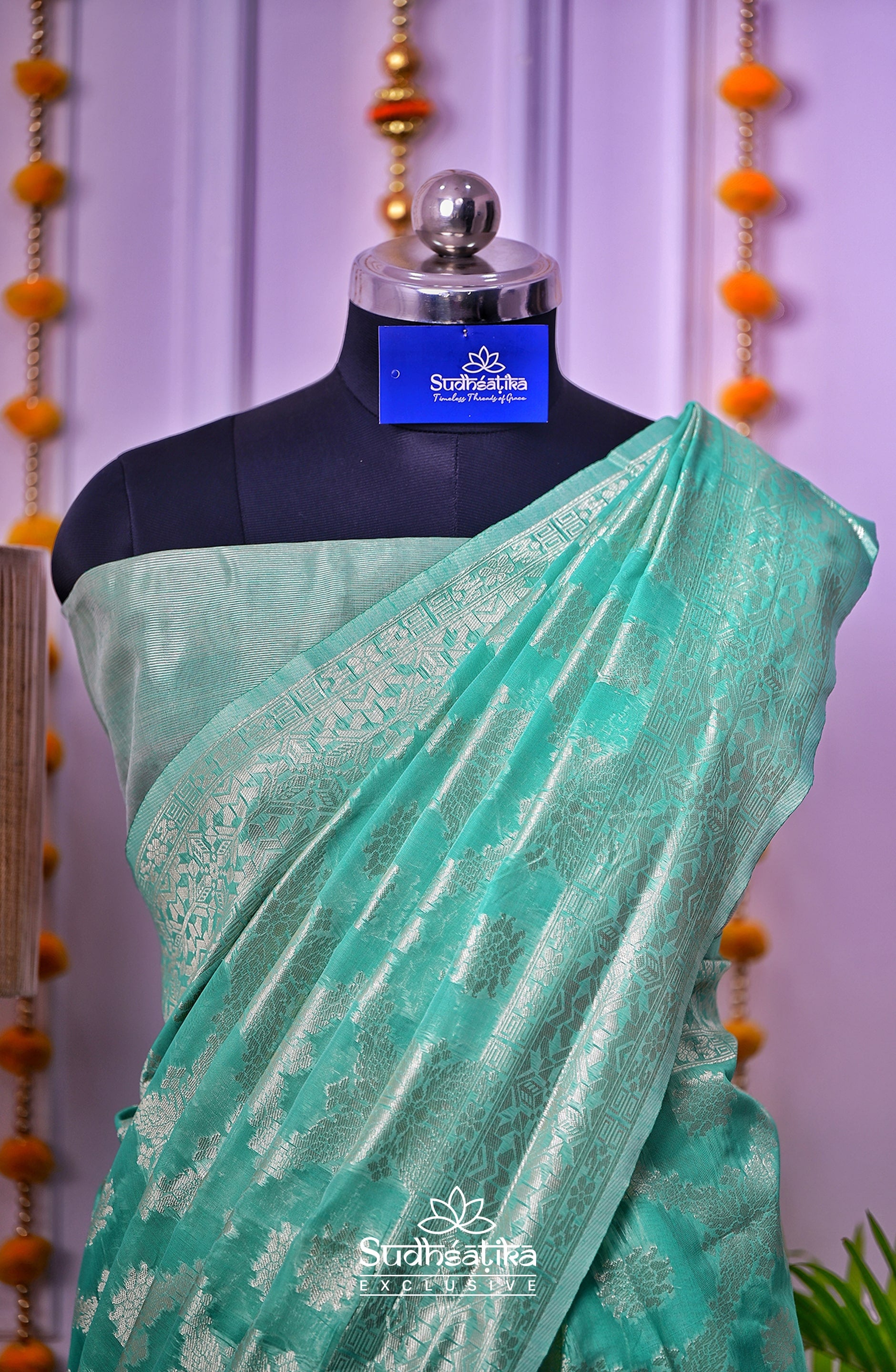 Sea Green Banarsi Cotton Silk Lightweight