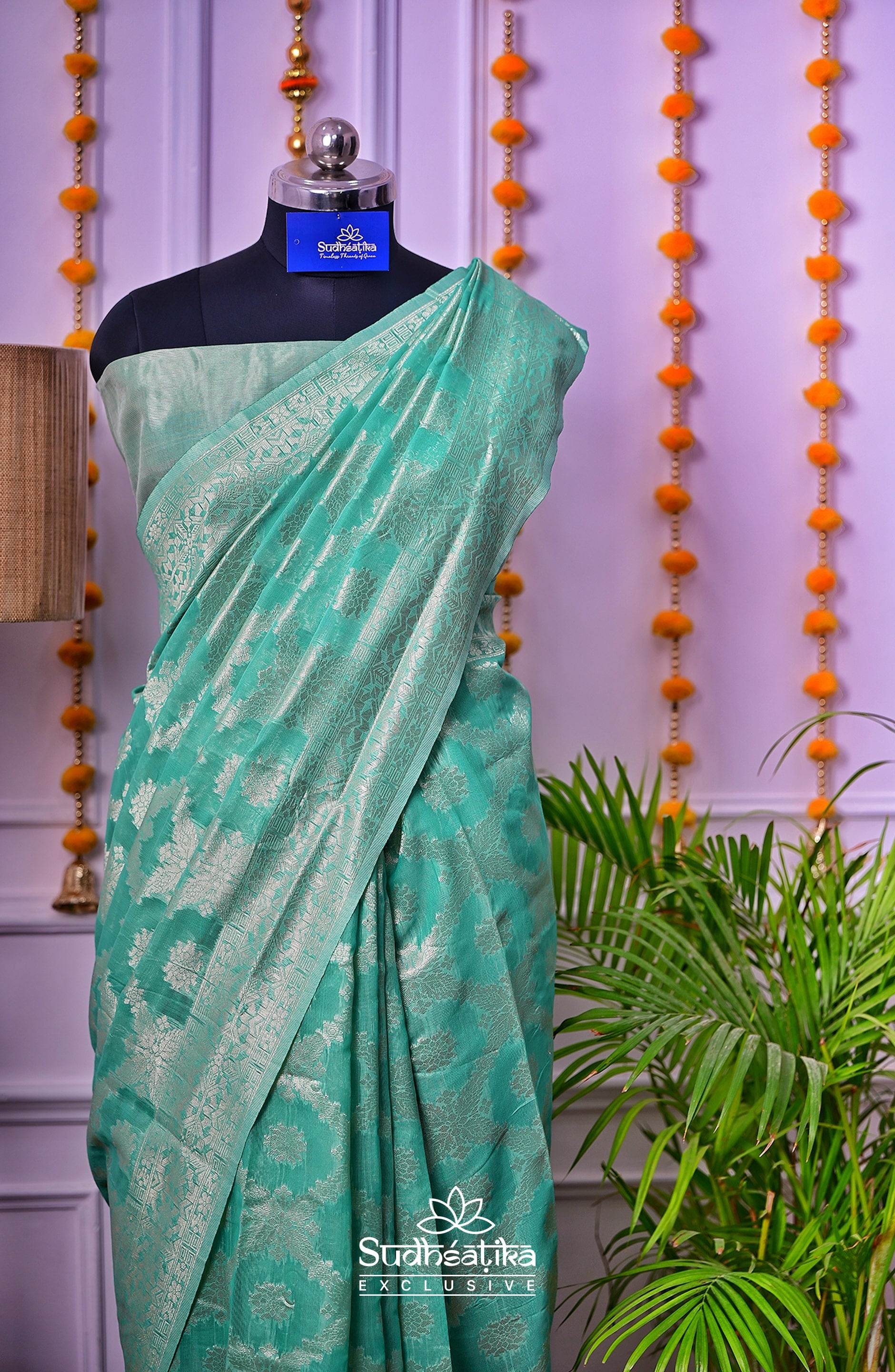 Sea Green Banarsi Cotton Silk Lightweight