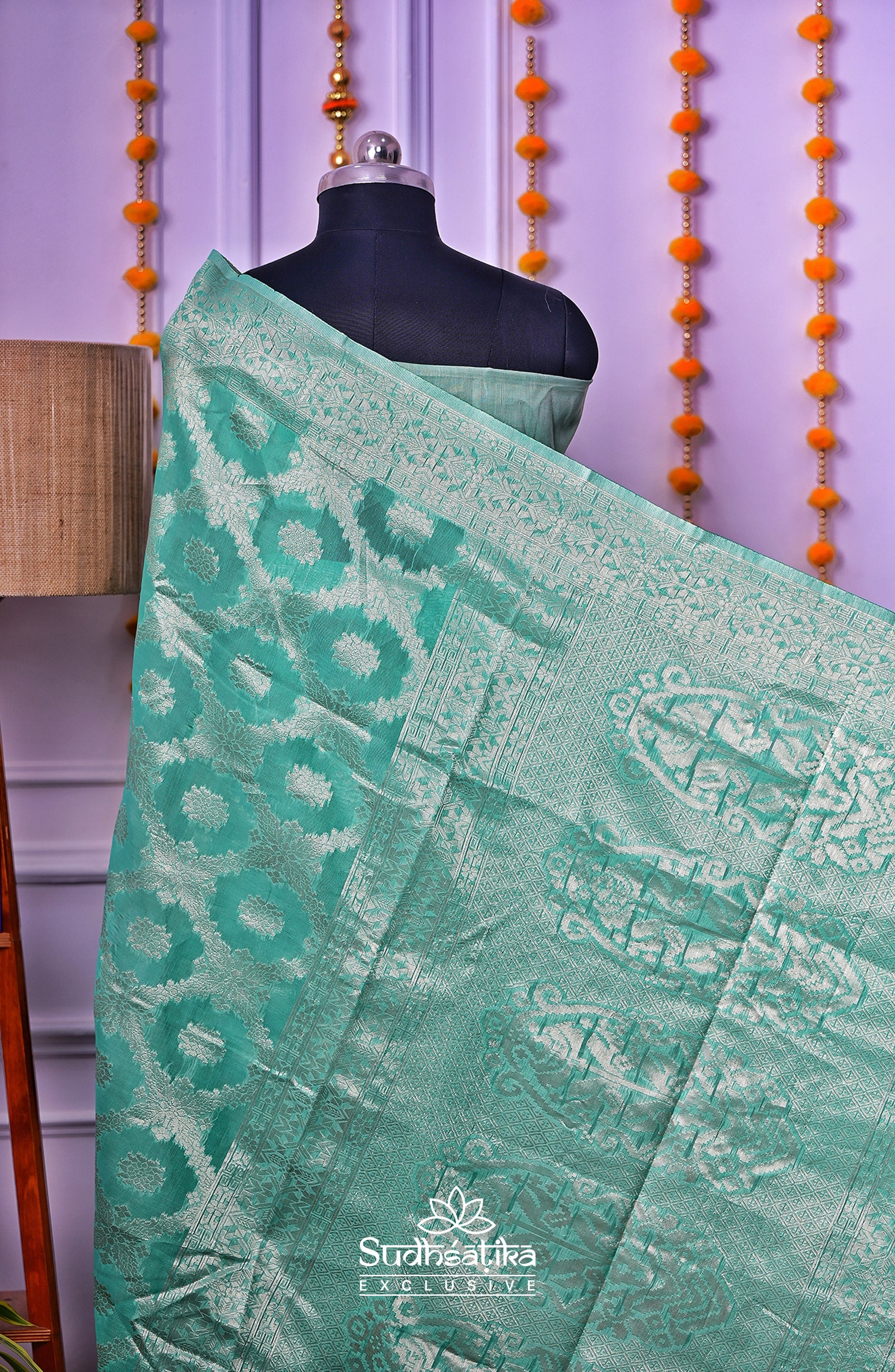 Sea Green Banarsi Cotton Silk Lightweight
